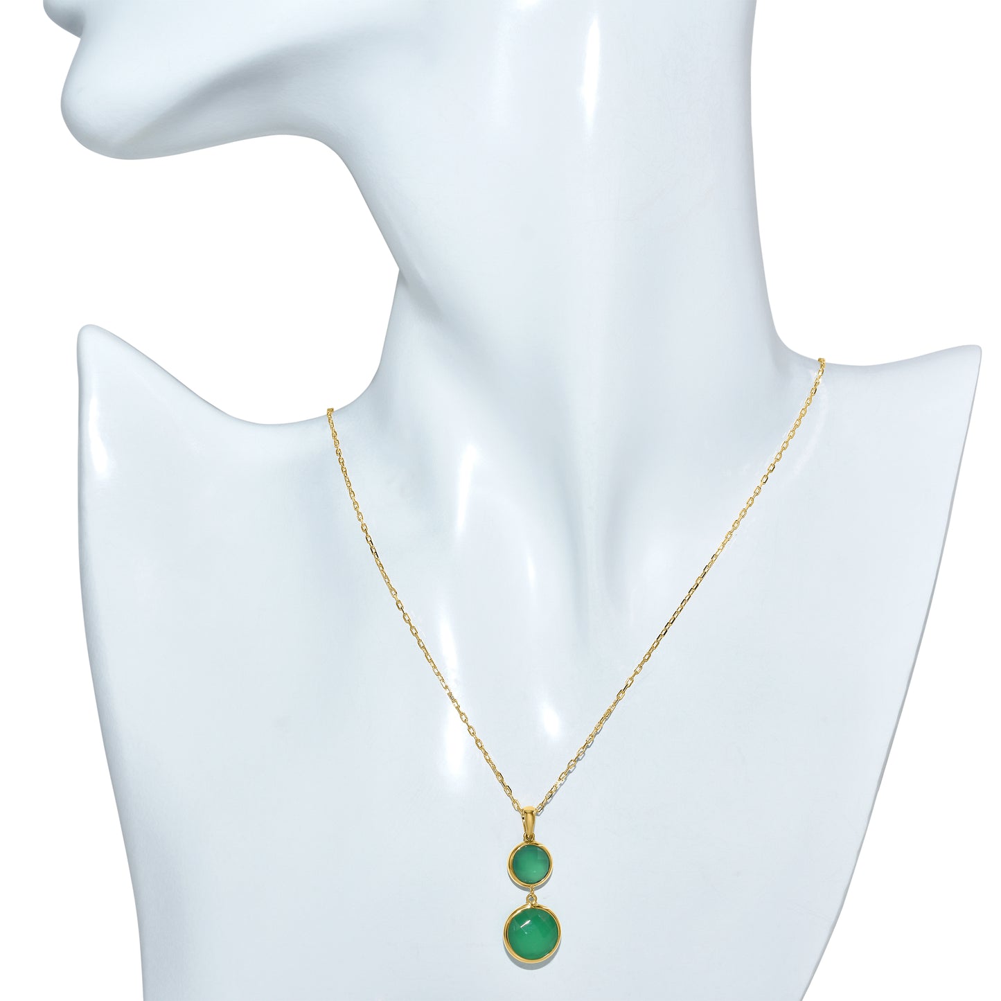 14k Green Onyx Round Bezel Pendant Necklace