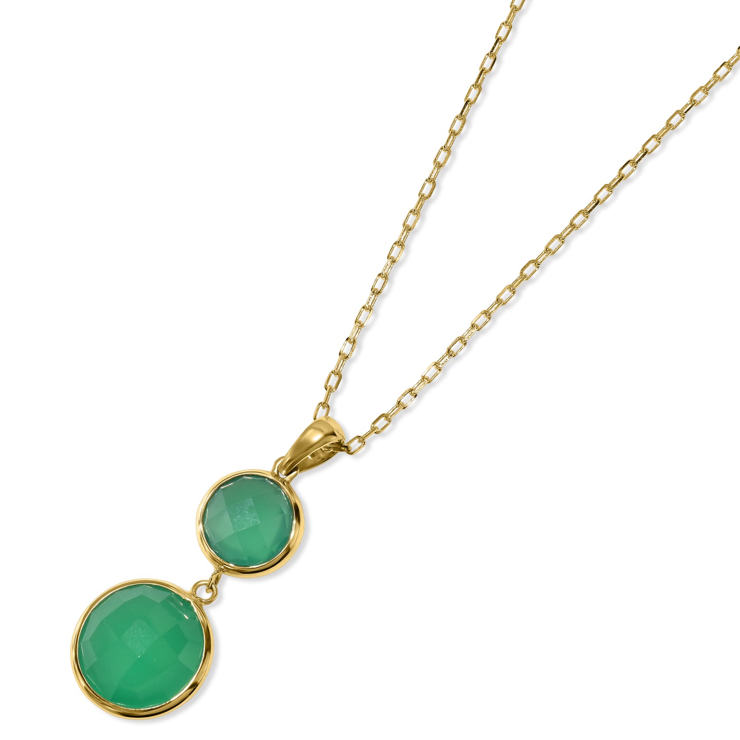 14k Green Onyx Round Bezel Pendant Necklace