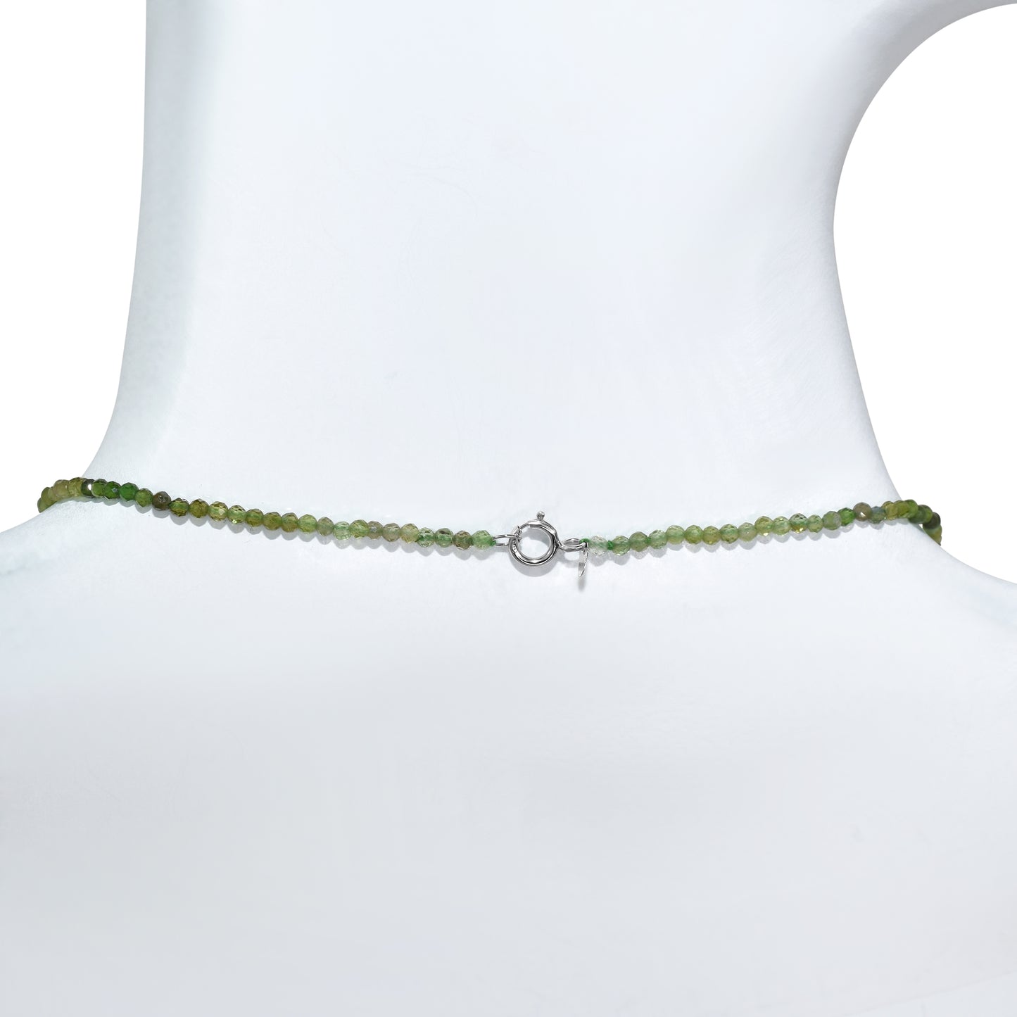 14k White Gold Green Tourmaline Faceted Round Bead with Pendant Necklace