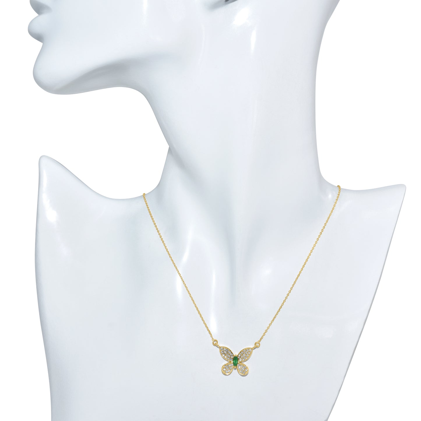 14k Butterfly Diamond Gemstone Necklace 16"