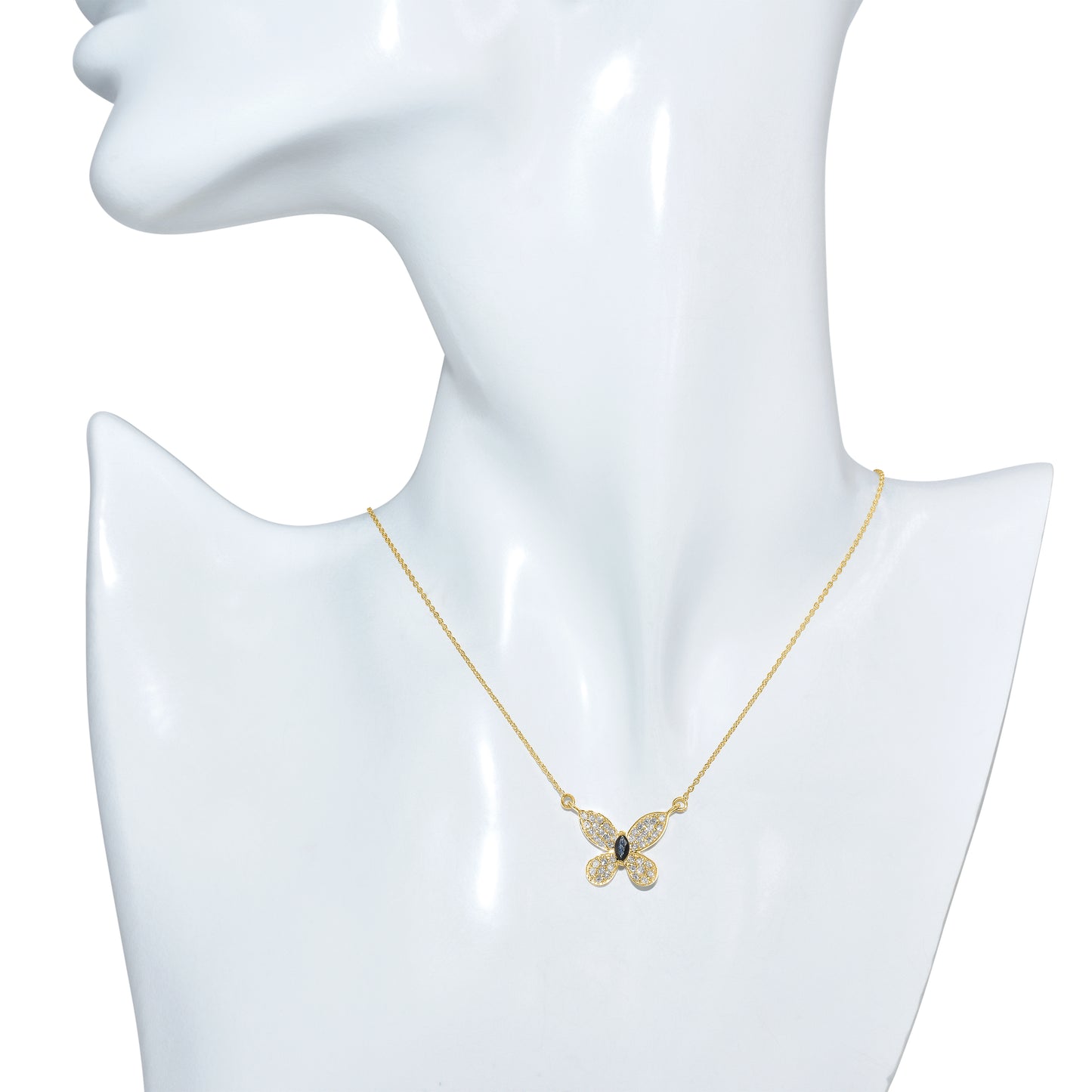 14k Butterfly Diamond Gemstone Necklace 16"