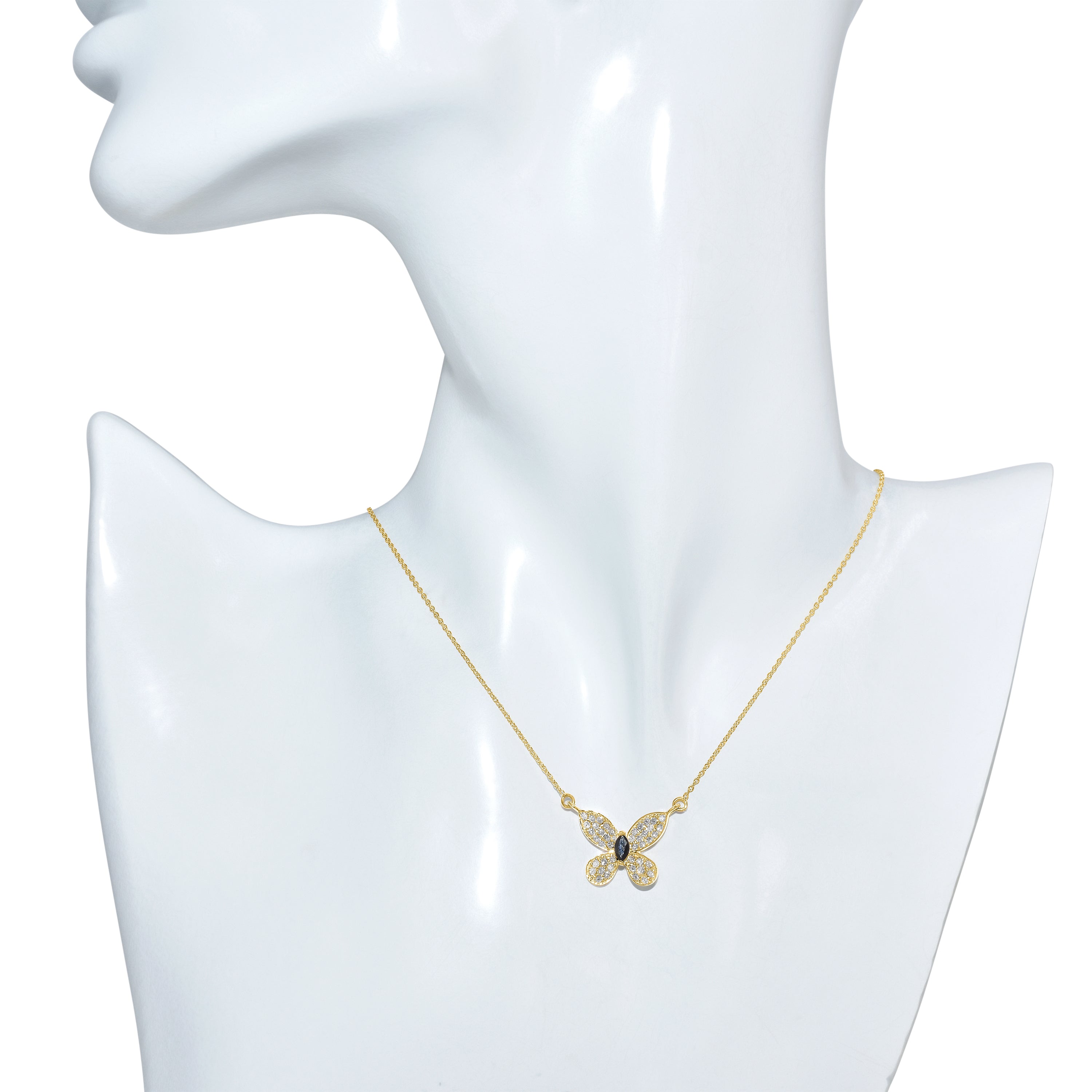 14k Butterfly Diamond Gemstone Necklace 16"