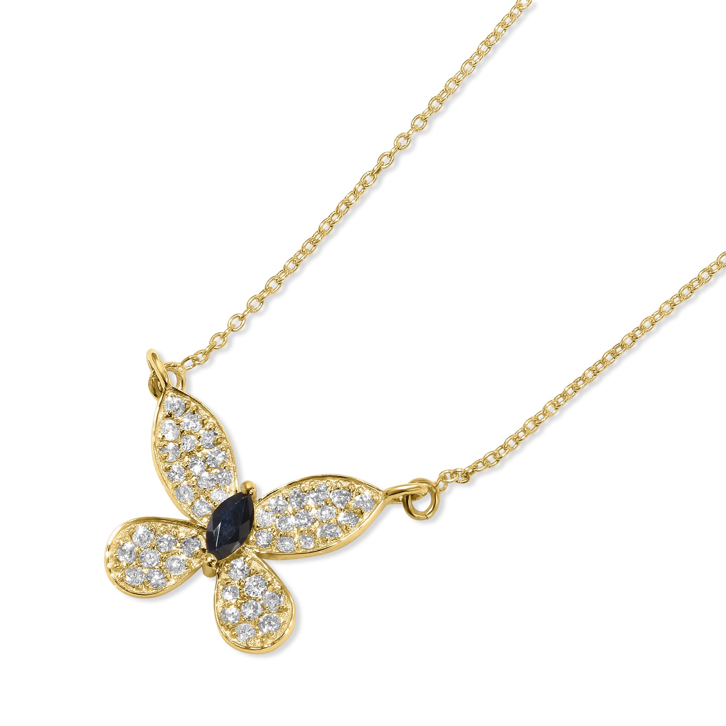 14k Butterfly Diamond Gemstone Necklace 16"