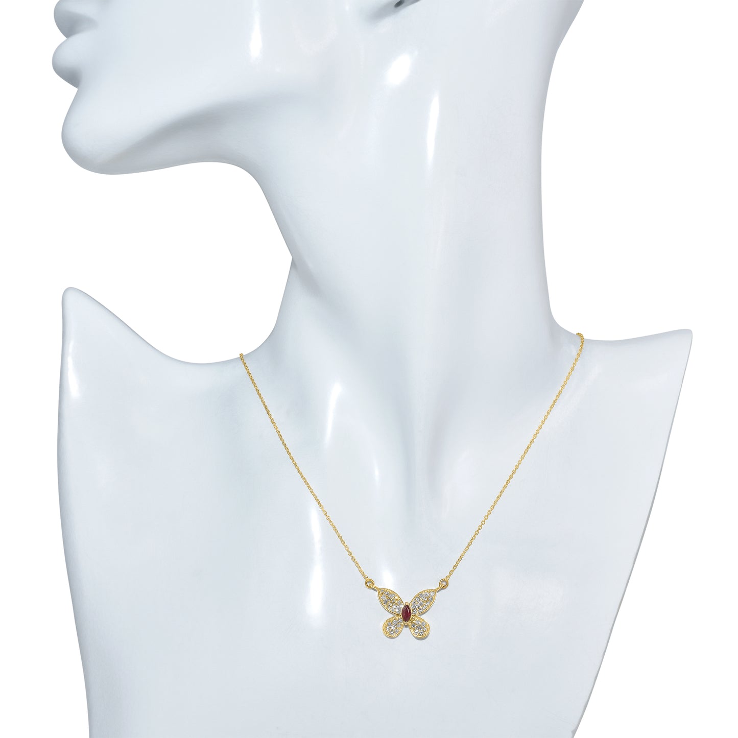 14k Butterfly Diamond Gemstone Necklace 16"