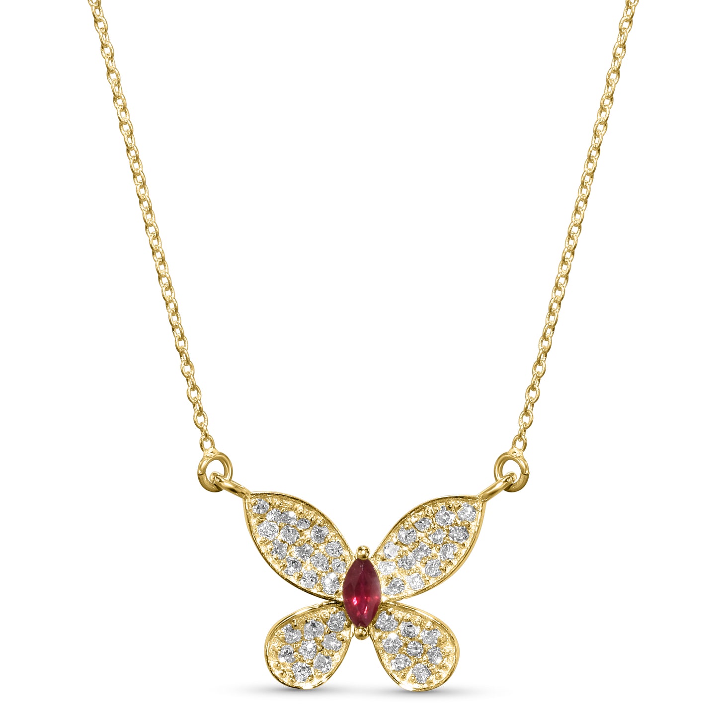 14k Butterfly Diamond Gemstone Necklace 16"
