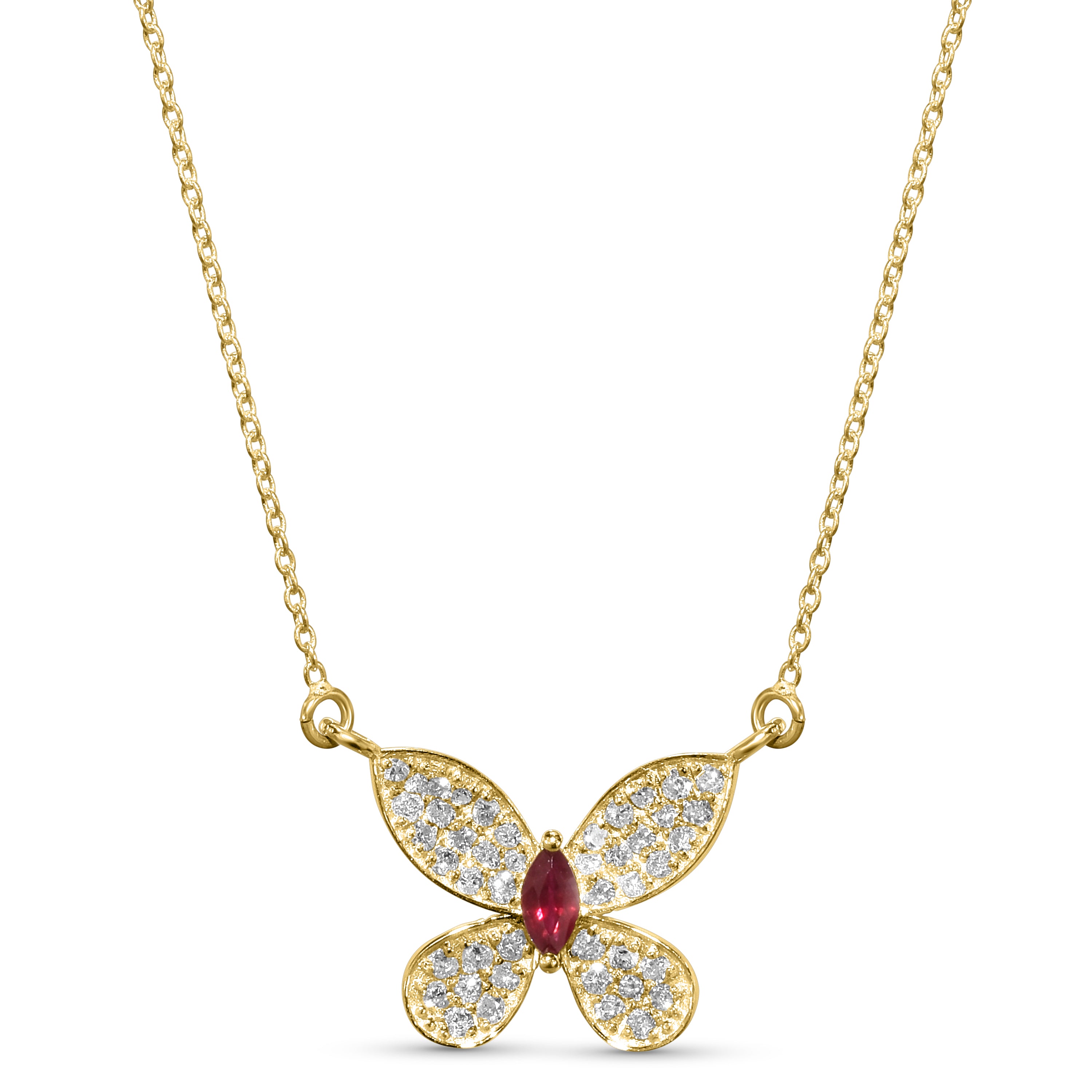14k Butterfly Diamond Gemstone Necklace 16"