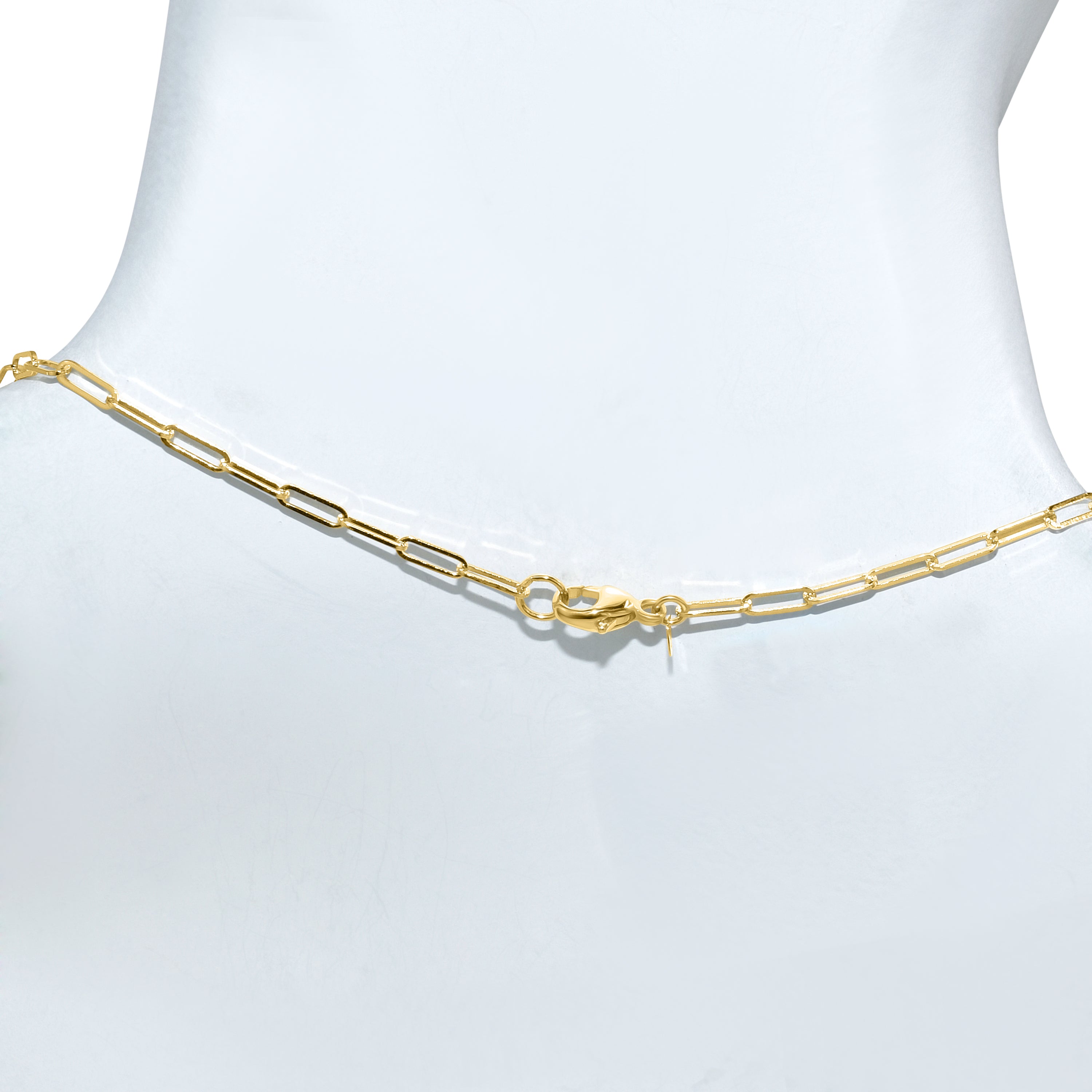 14k Natural Jade Longevity Pendant Paperclip Necklace
