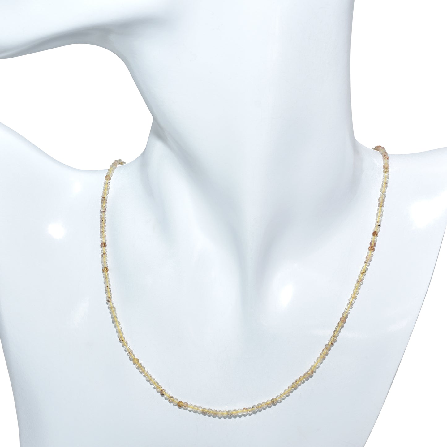 14k Rutilated Quartz Faceted Round Bead Necklace