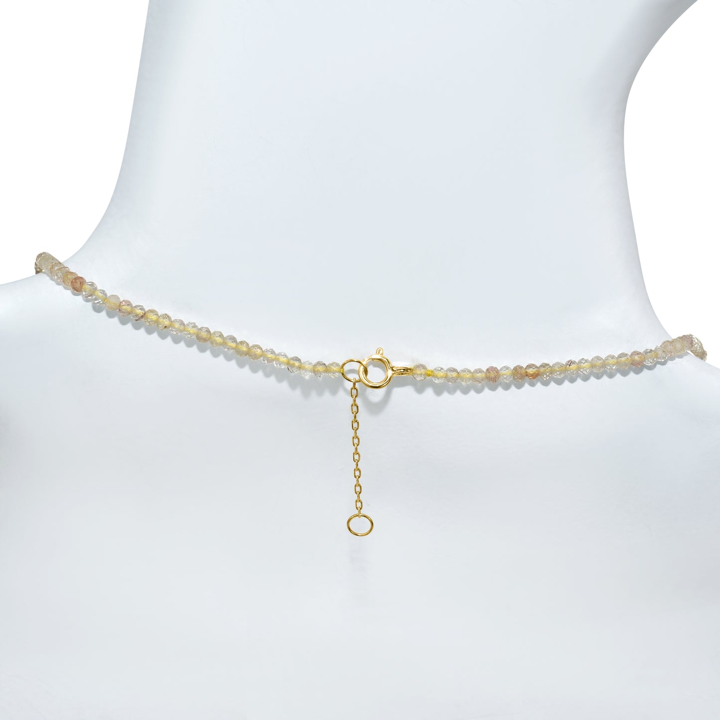 14k Rutilated Quartz Faceted Round Bead Necklace