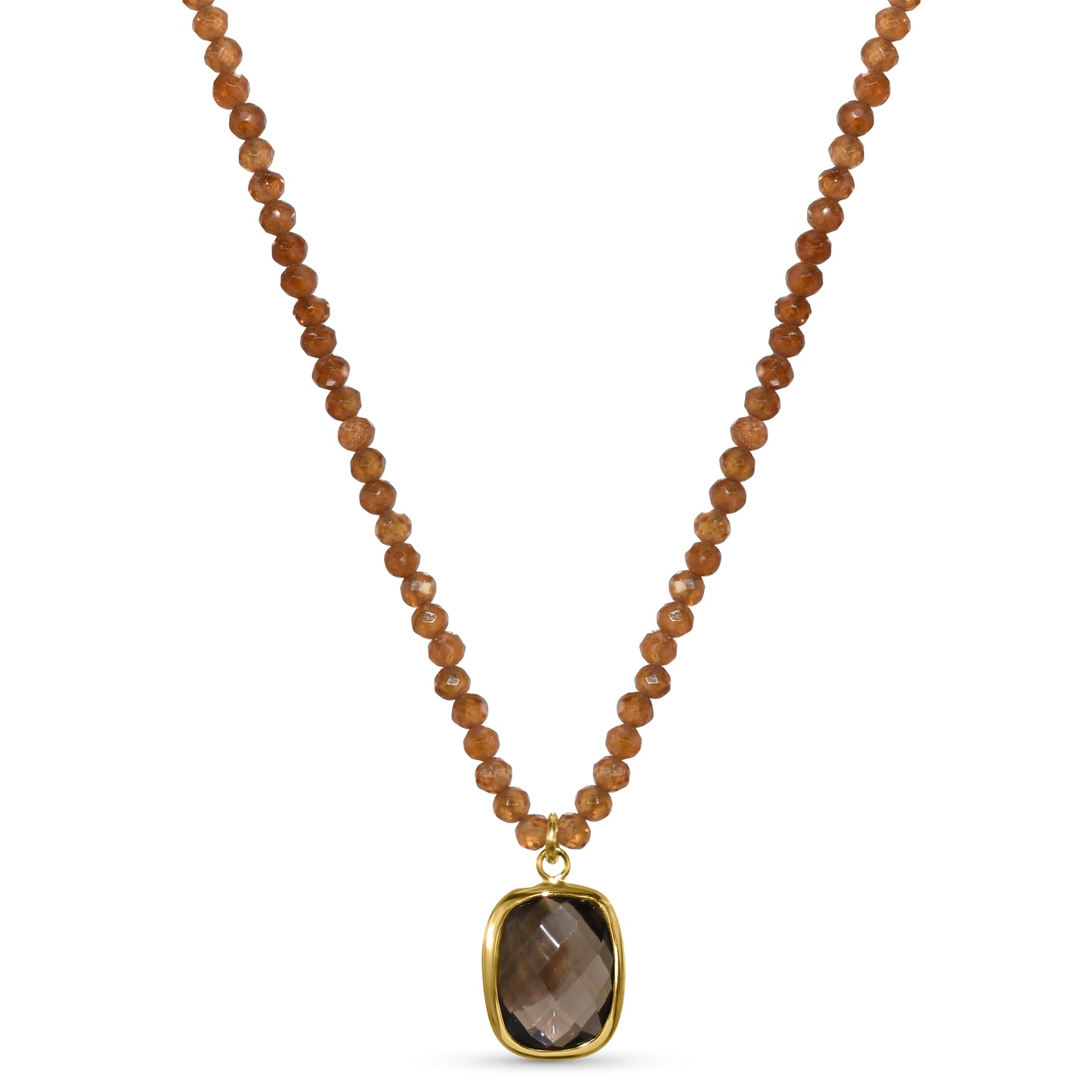 14k Yellow Garnet with Smoky Quartz Pendant Necklace