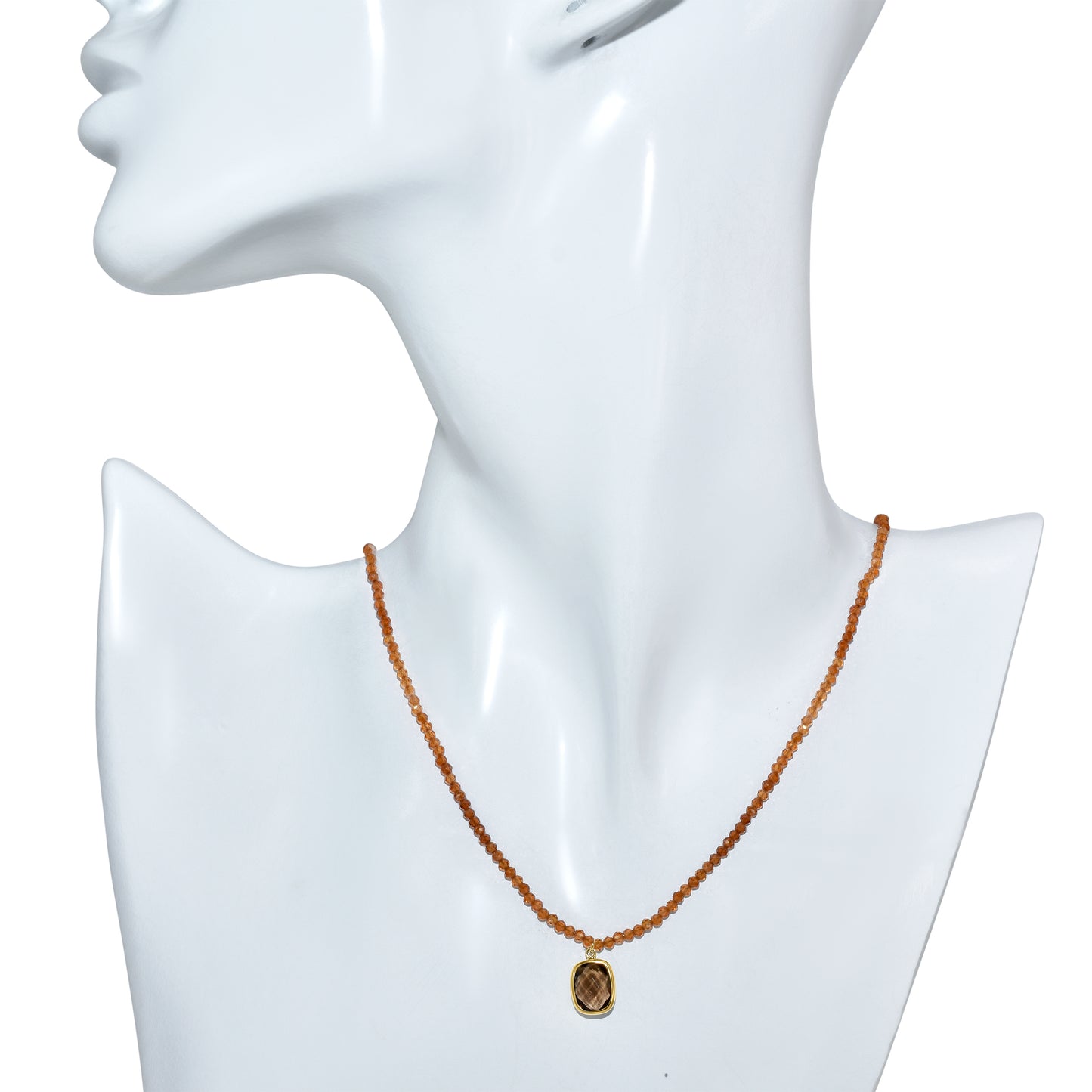 14k Yellow Garnet with Smoky Quartz Pendant Necklace