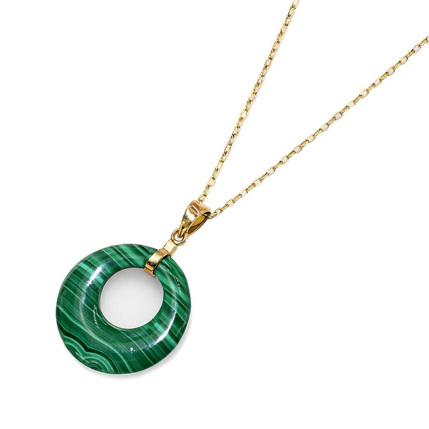 14k Malachite Door Knocker Pendant Necklace