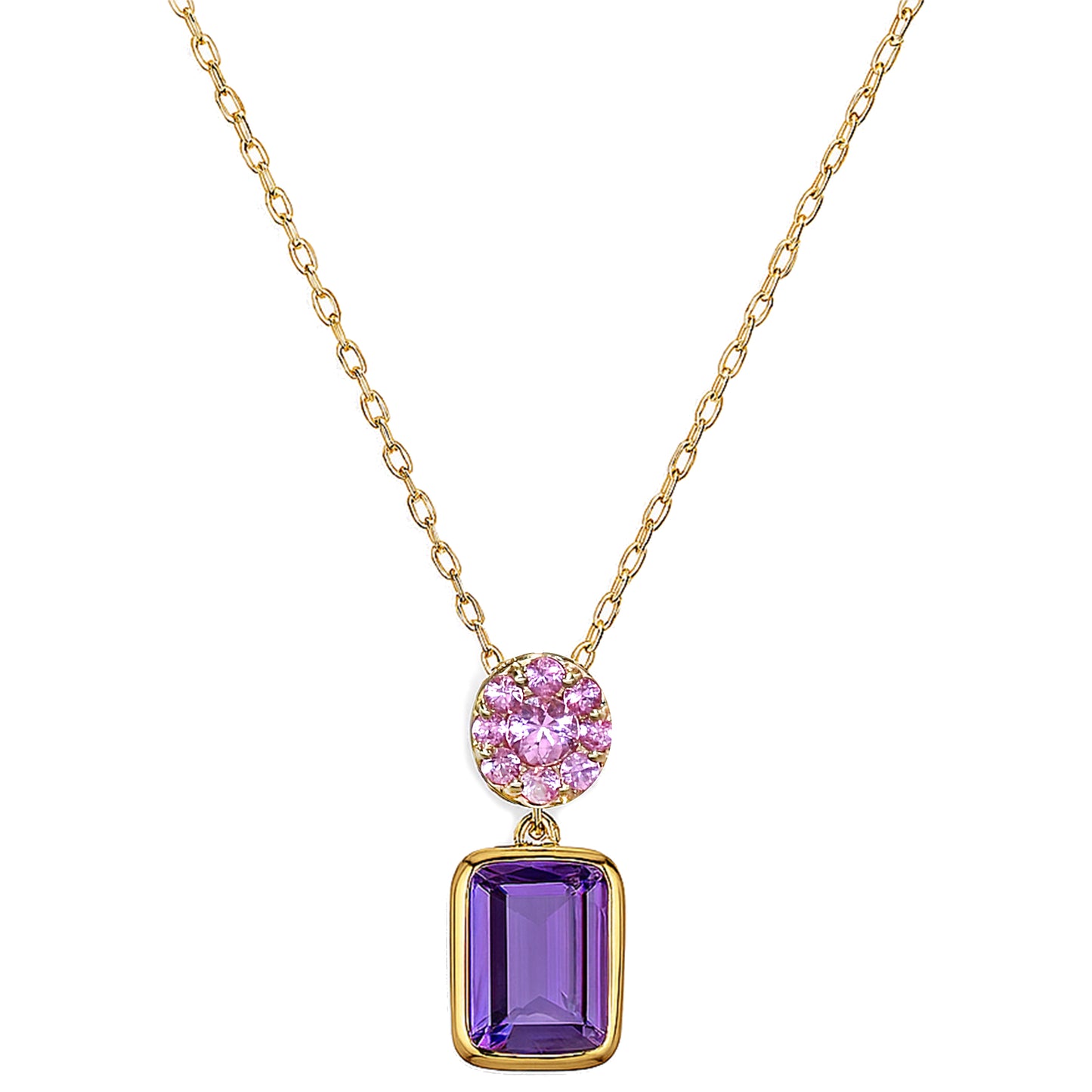 14k Pink Sapphire Amethyst Pendant Slider Necklace