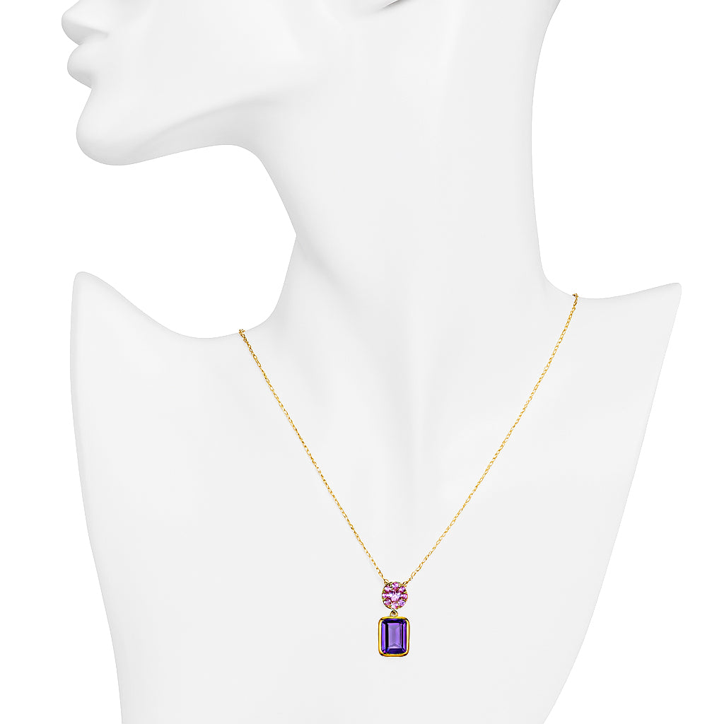 14k Pink Sapphire Amethyst Pendant Slider Necklace