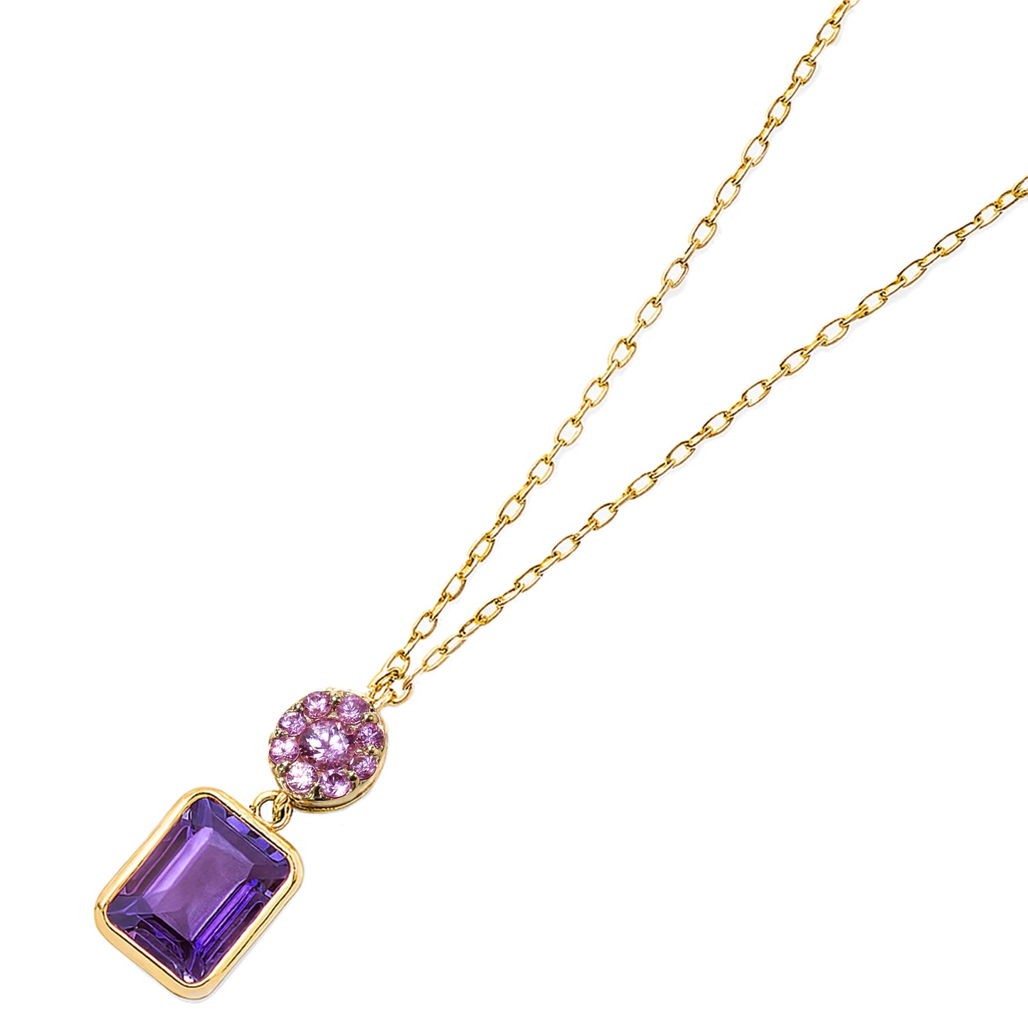 14k Pink Sapphire Amethyst Pendant Slider Necklace