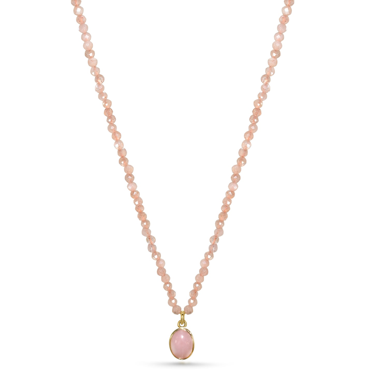 14k Peach Moonstone with Opal Pendant Necklace