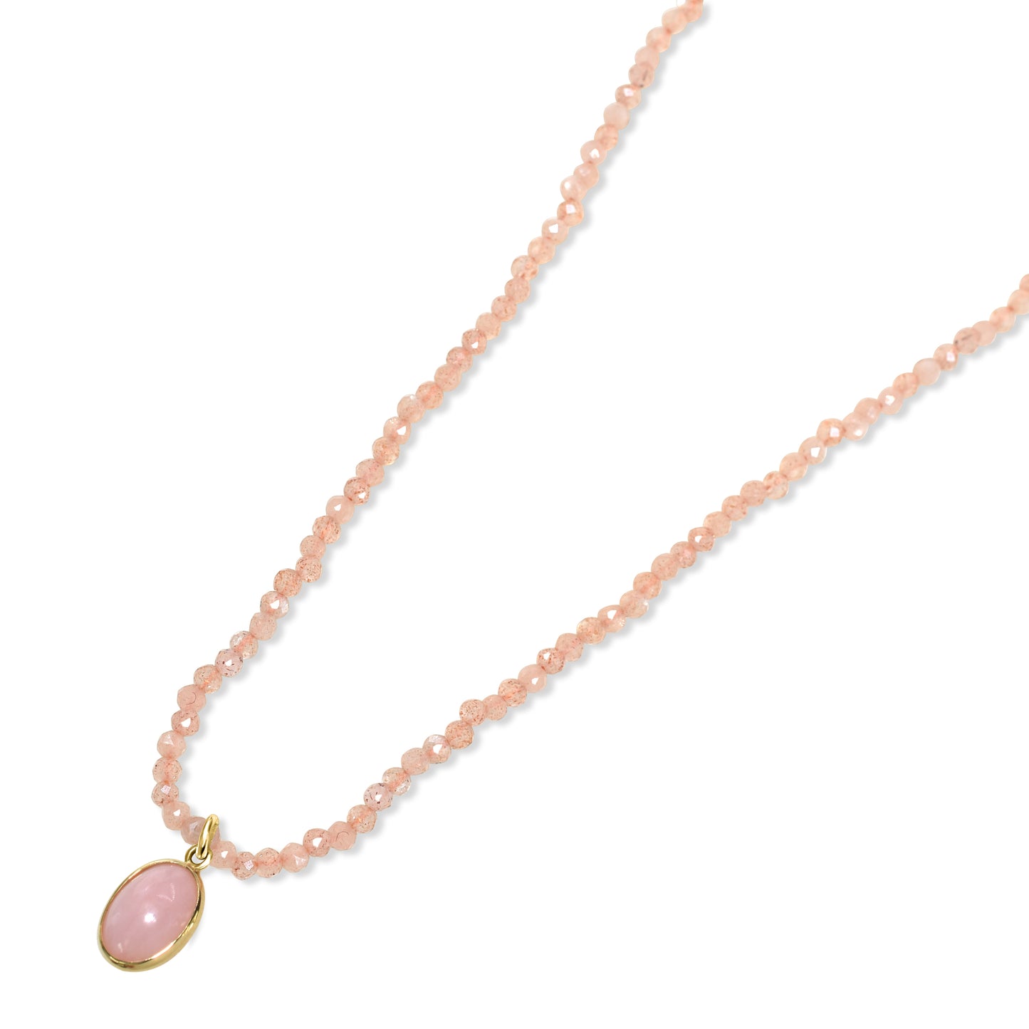 14k Peach Moonstone with Opal Pendant Necklace
