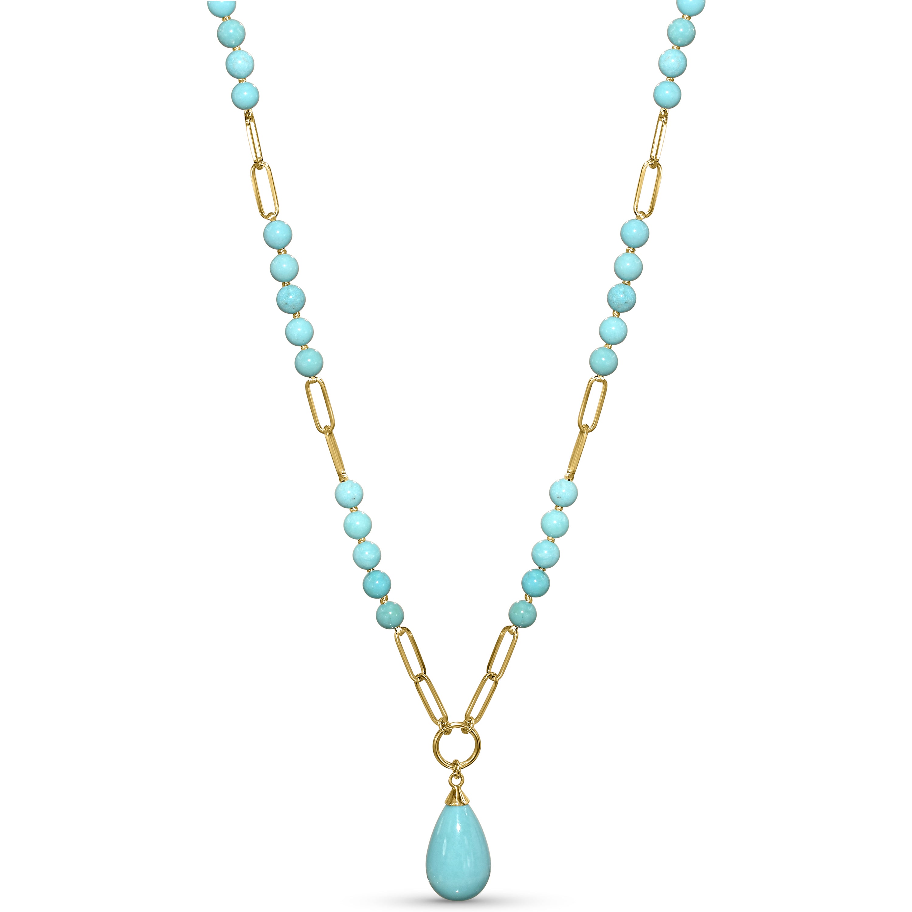 14k Turquoise Paperclip Drop Pendant Necklace