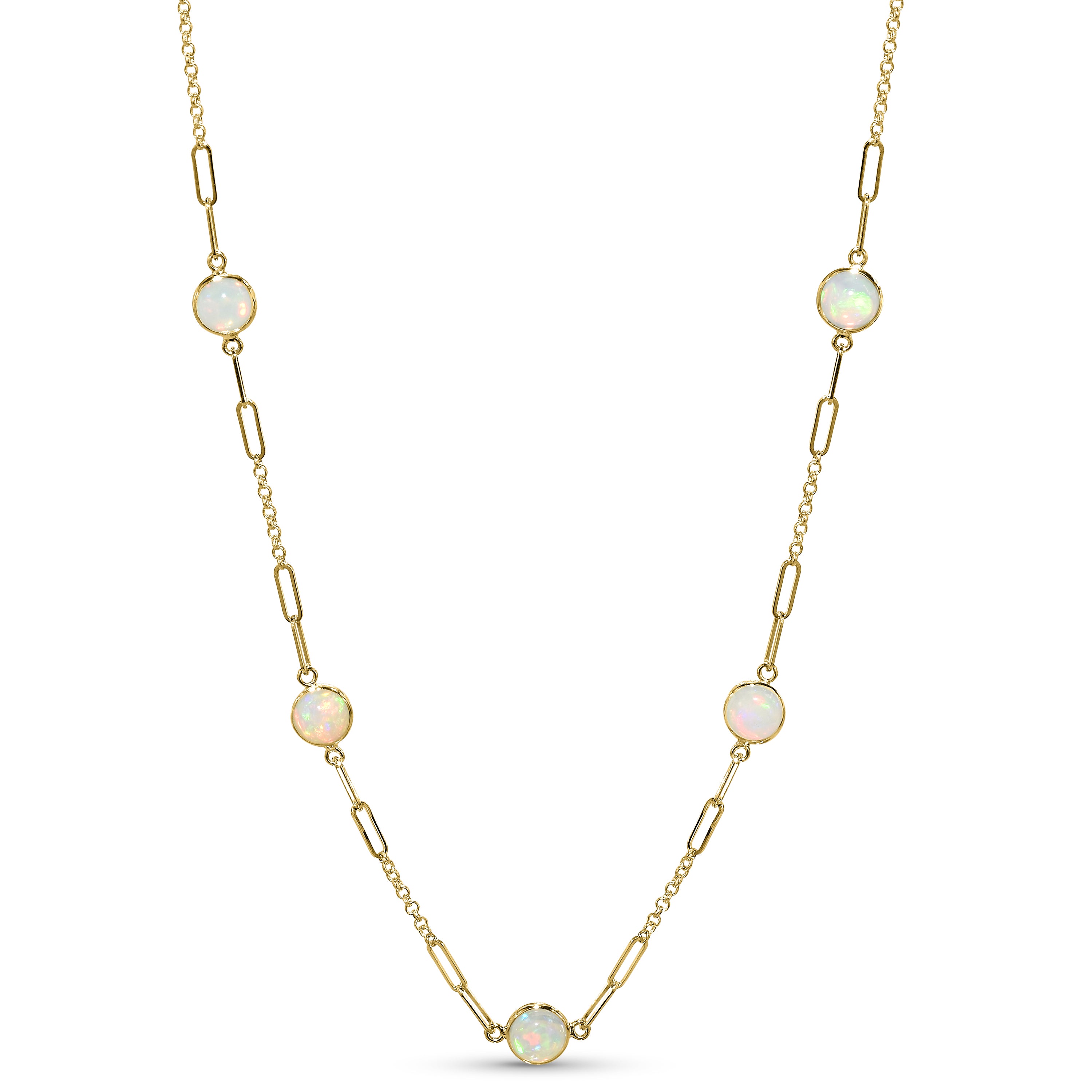 14k Ethiopian Opal 5 Station Necklace