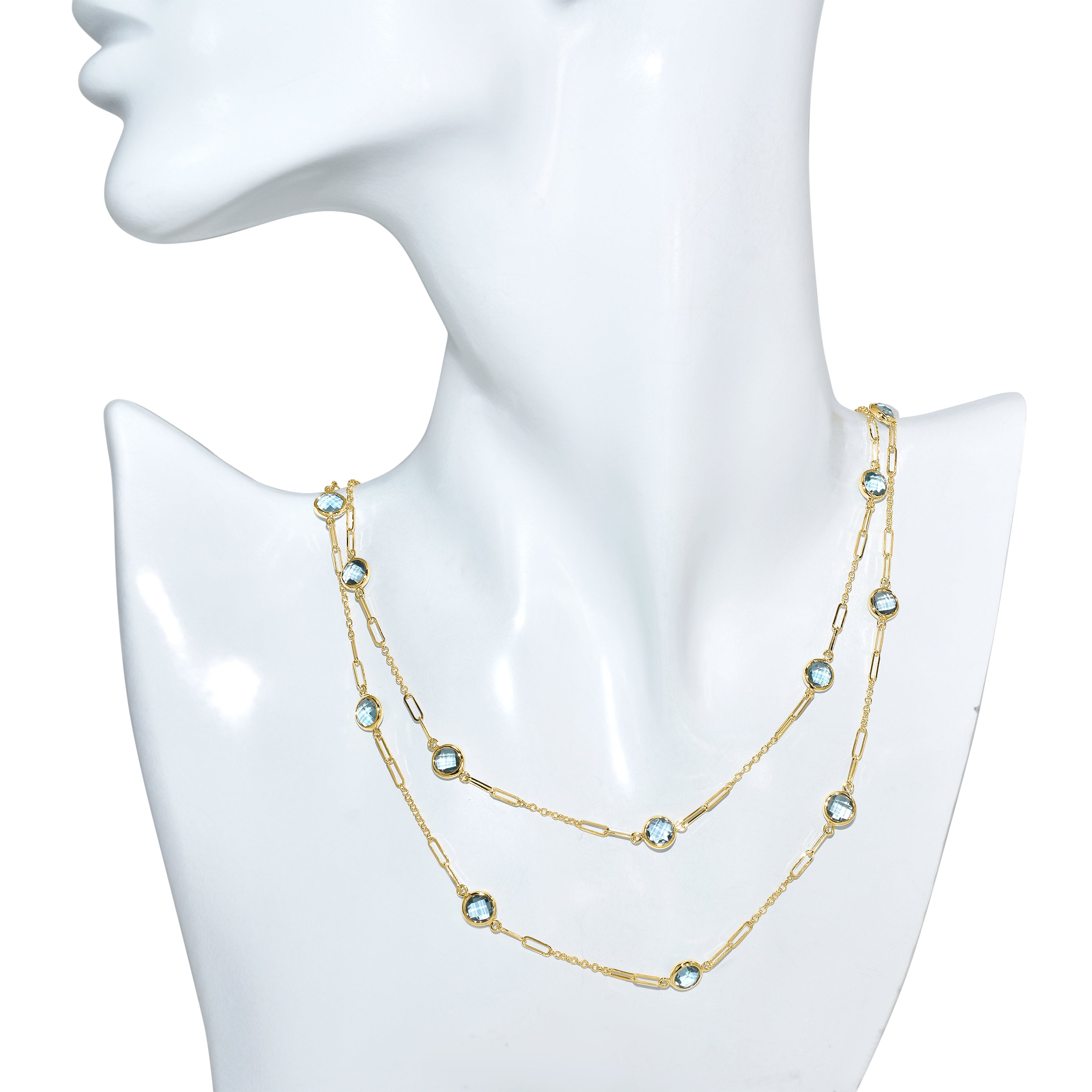 14k Swiss Blue Topaz Link Necklace