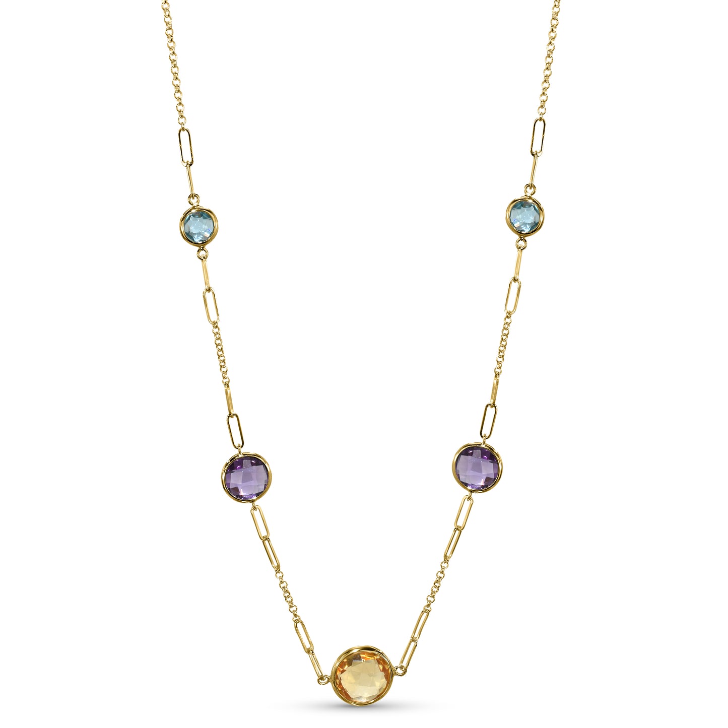 14k Multi Gemstone 5 Station Necklace