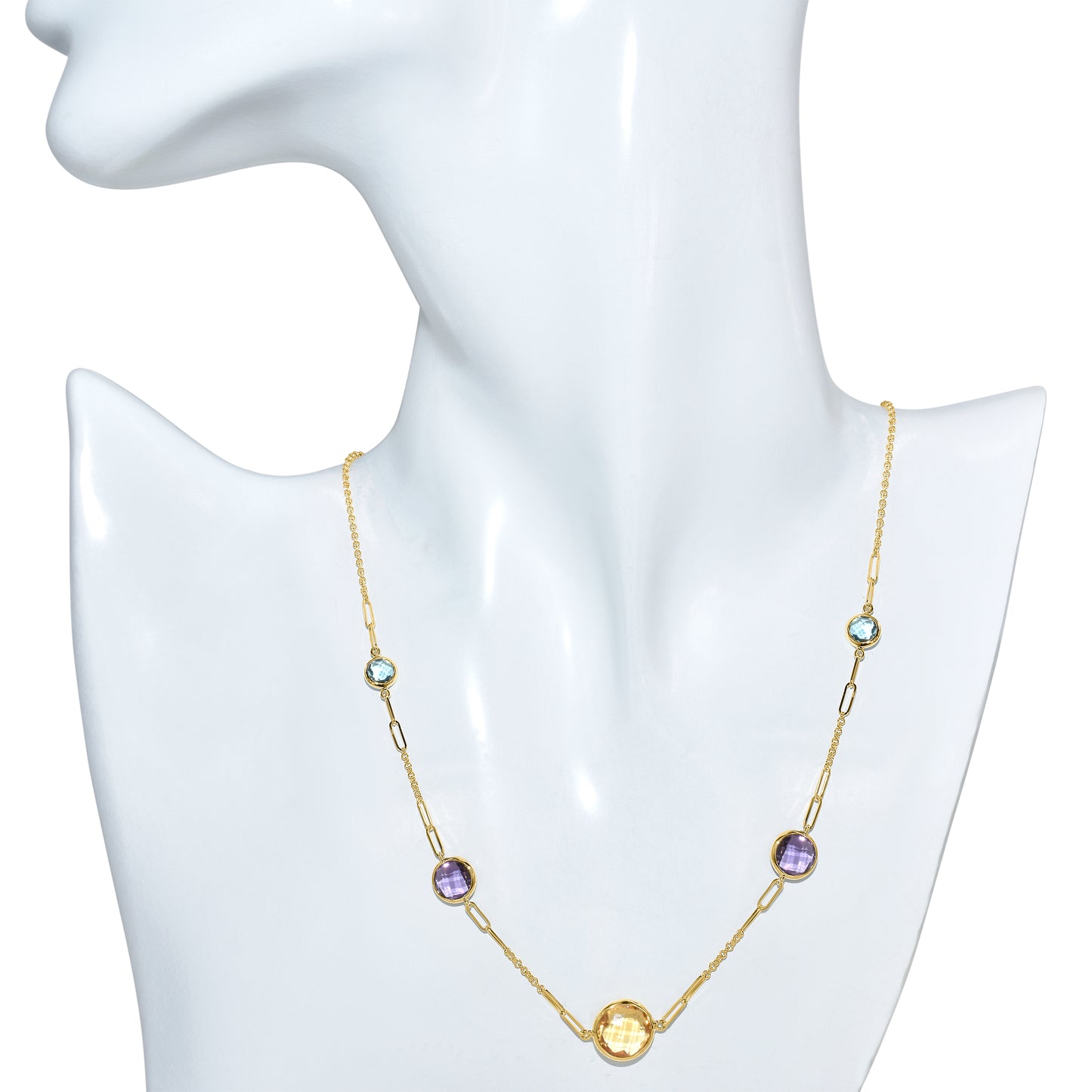 14k Multi Gemstone 5 Station Necklace