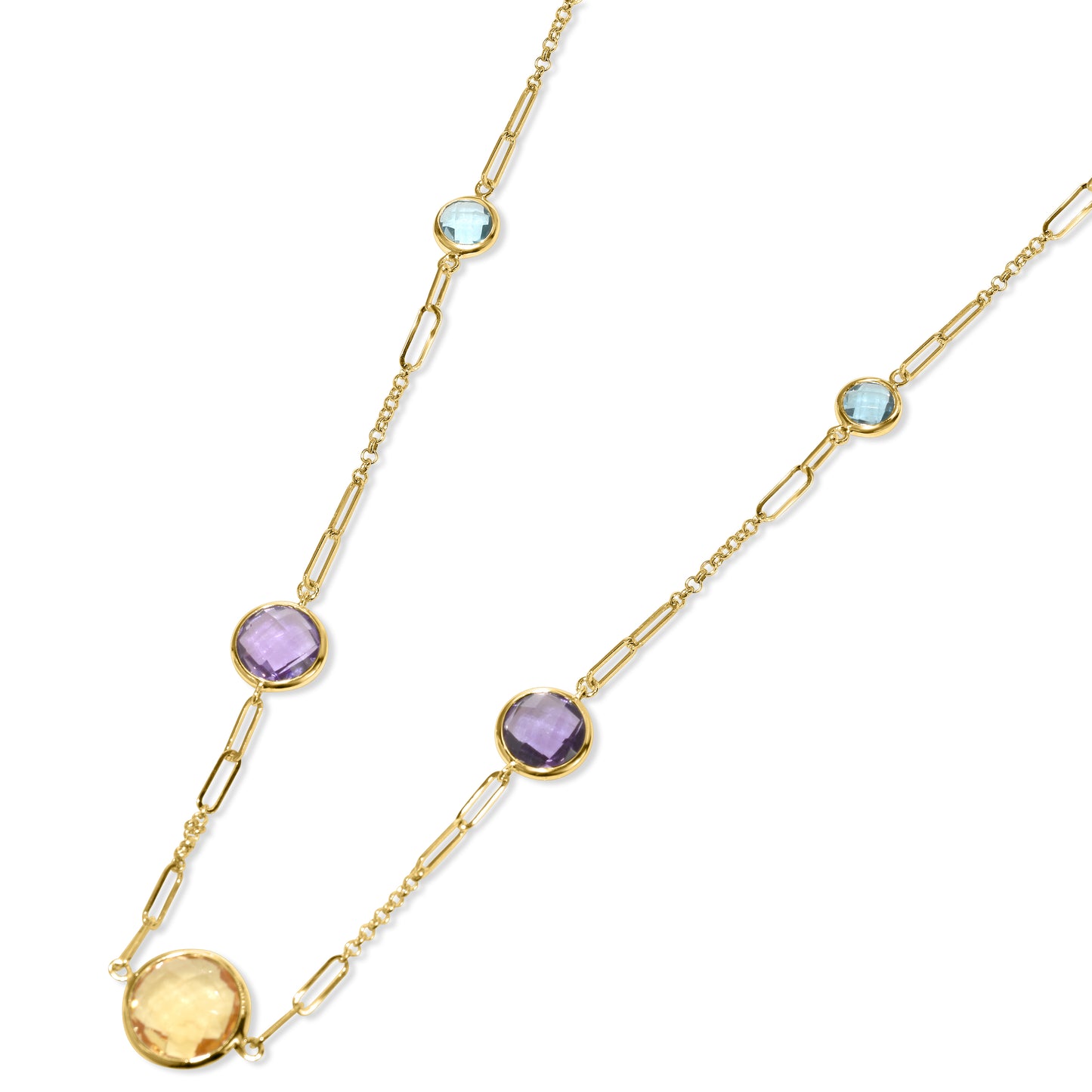 14k Multi Gemstone 5 Station Necklace