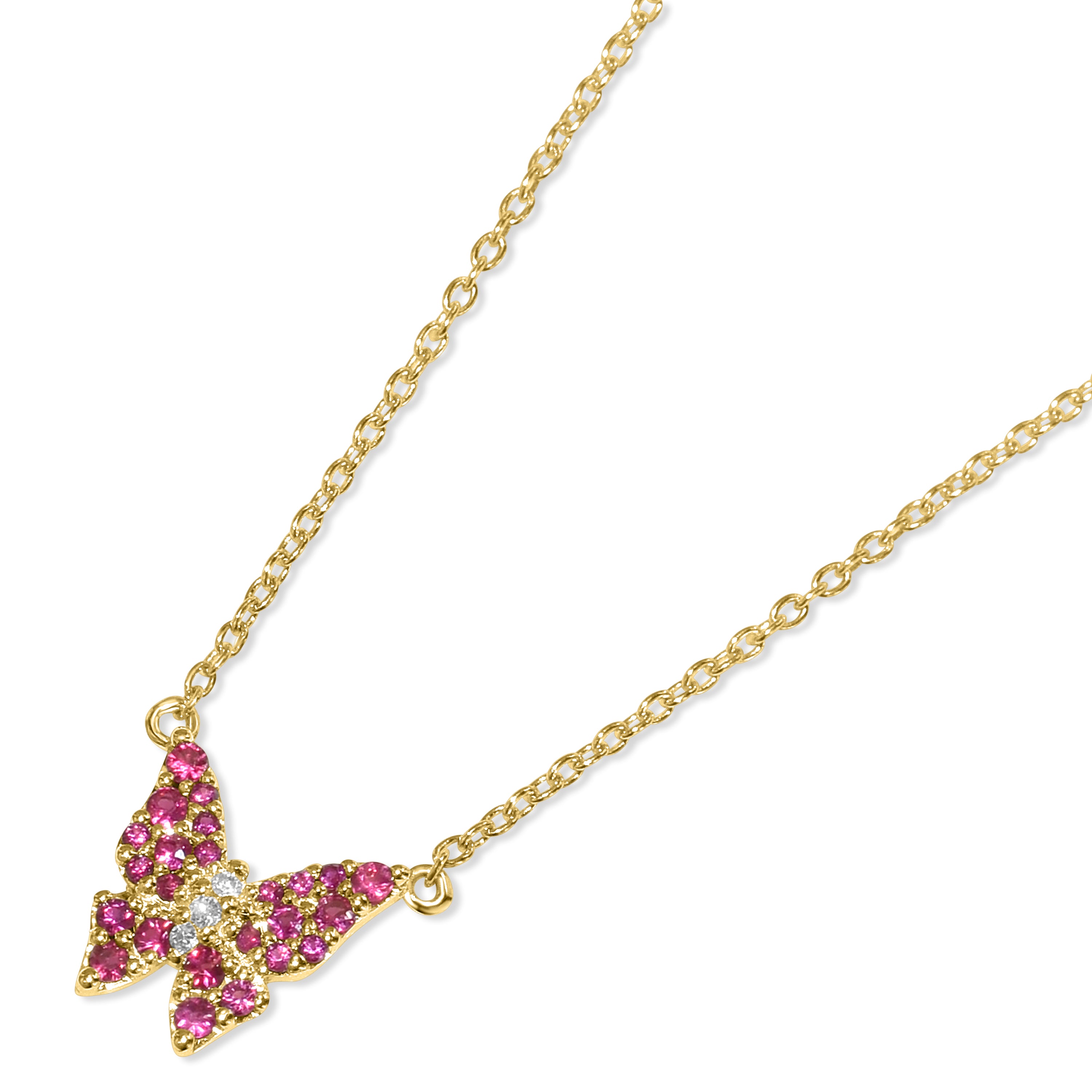 14k Gemstones & Diamonds Butterfly Necklace
