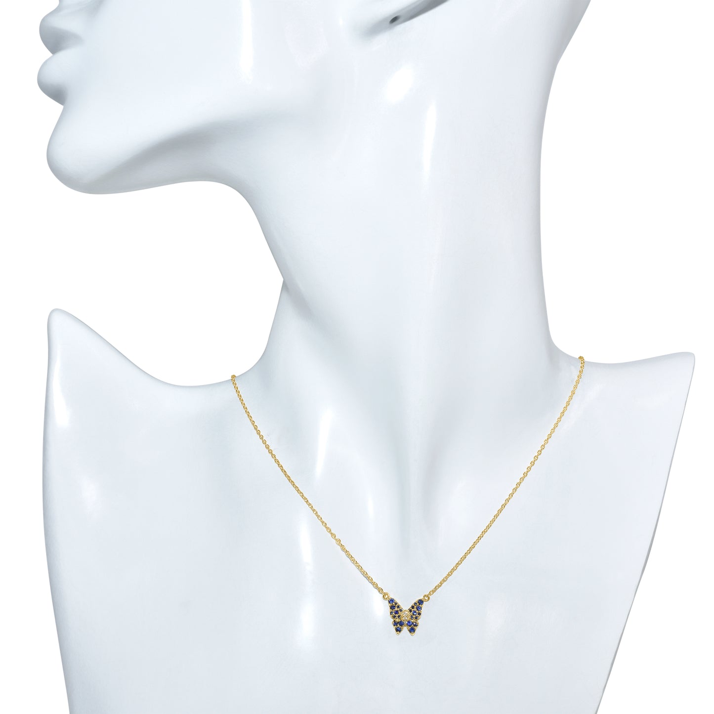 14k Blue Sapphire Diamond Butterfly Necklace
