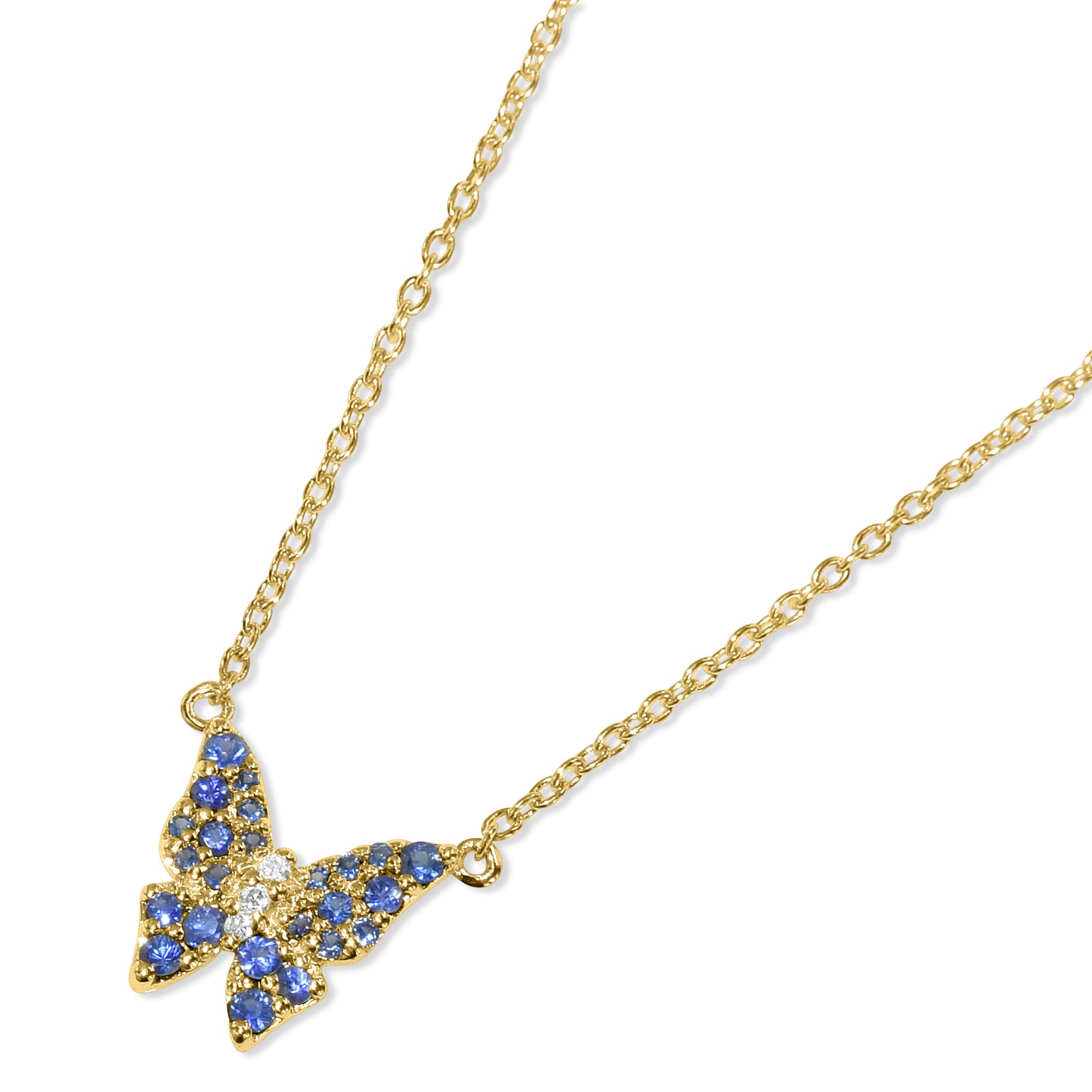 14k Blue Sapphire Diamond Butterfly Necklace