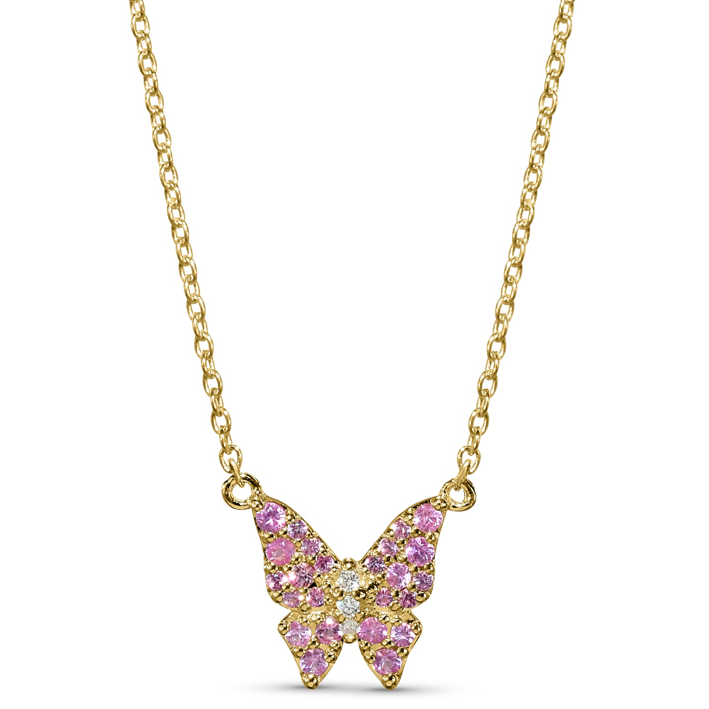 14k Pink Sapphire Diamond Butterfly Necklace