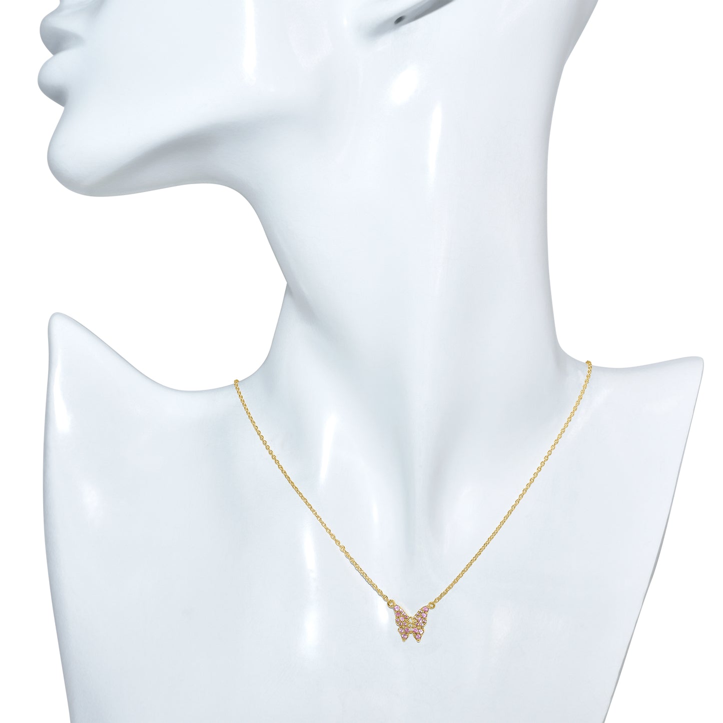 14k Pink Sapphire Diamond Butterfly Necklace