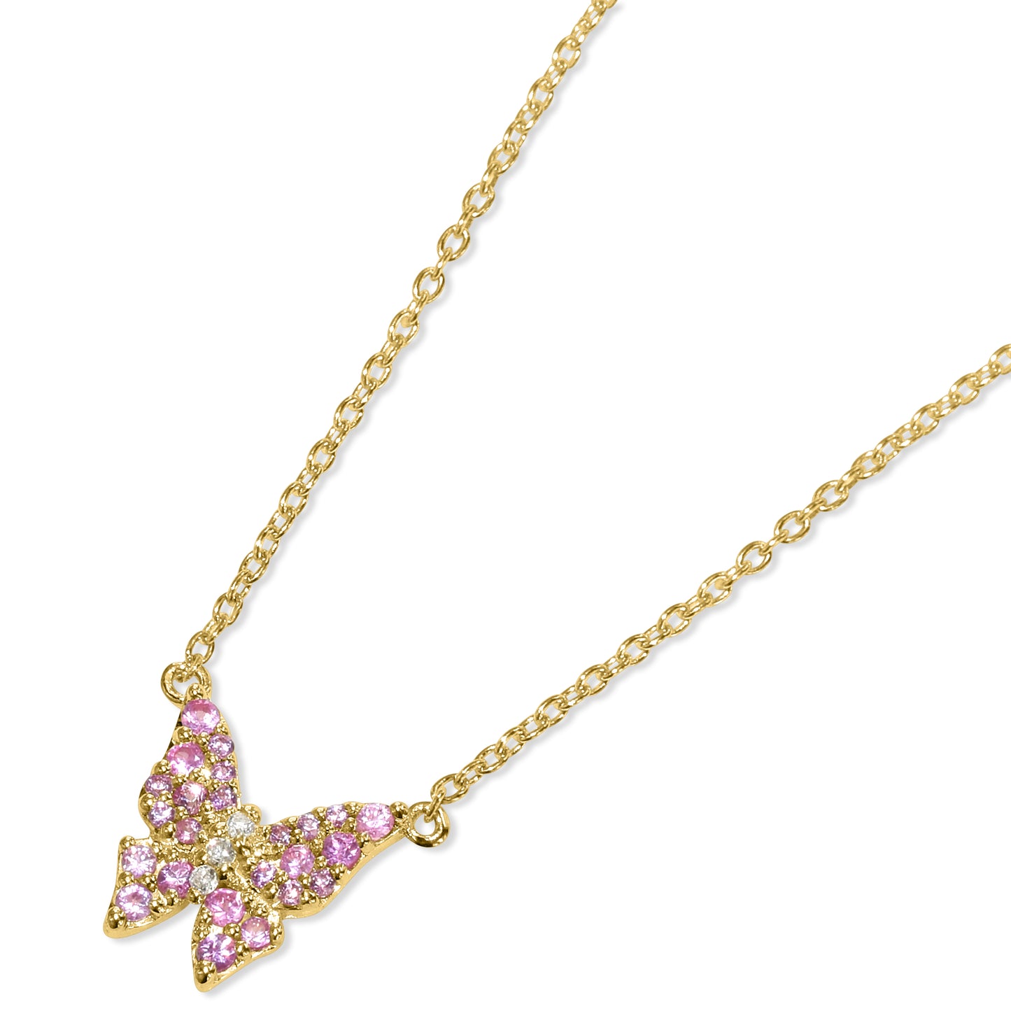 14k Pink Sapphire Diamond Butterfly Necklace
