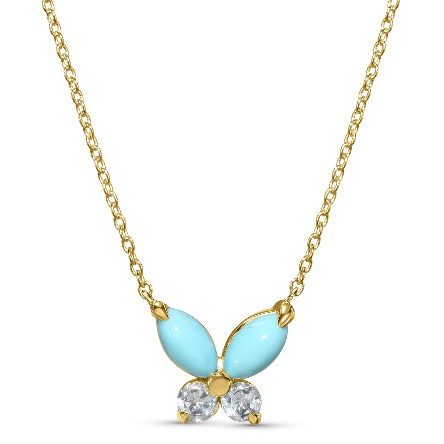 14k Turquoise White Topaz Butterfly Necklace