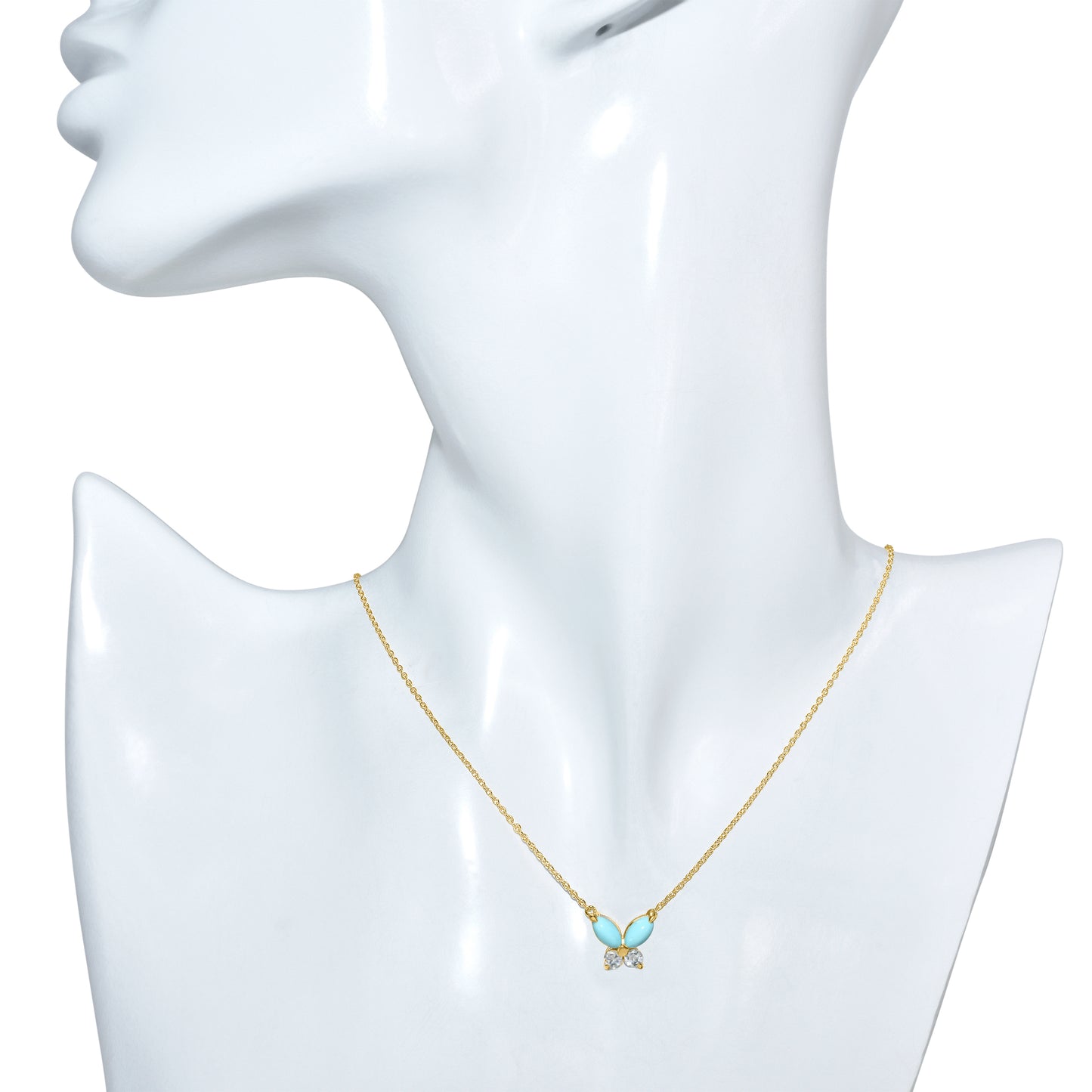 14k Turquoise White Topaz Butterfly Necklace