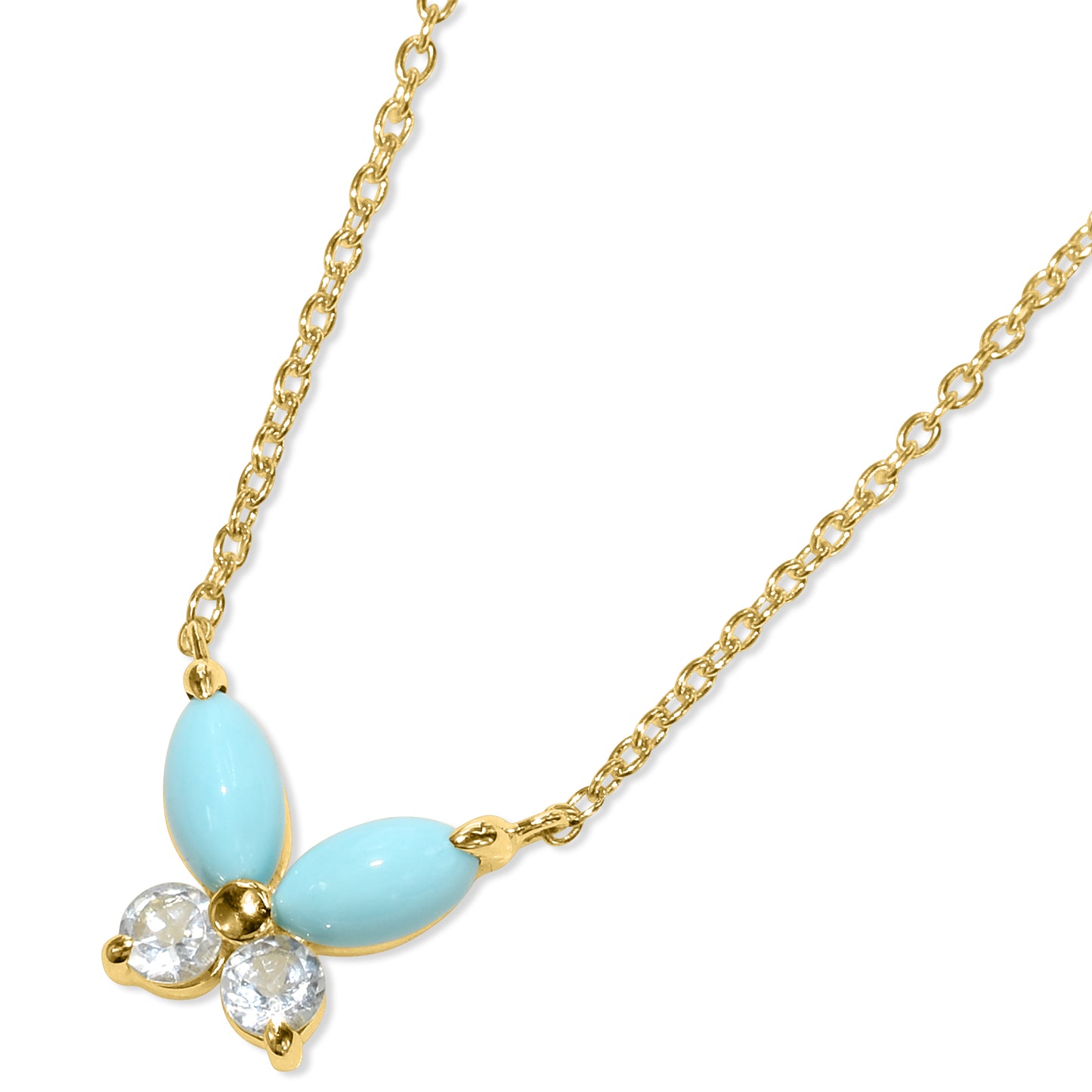 14k Turquoise White Topaz Butterfly Necklace