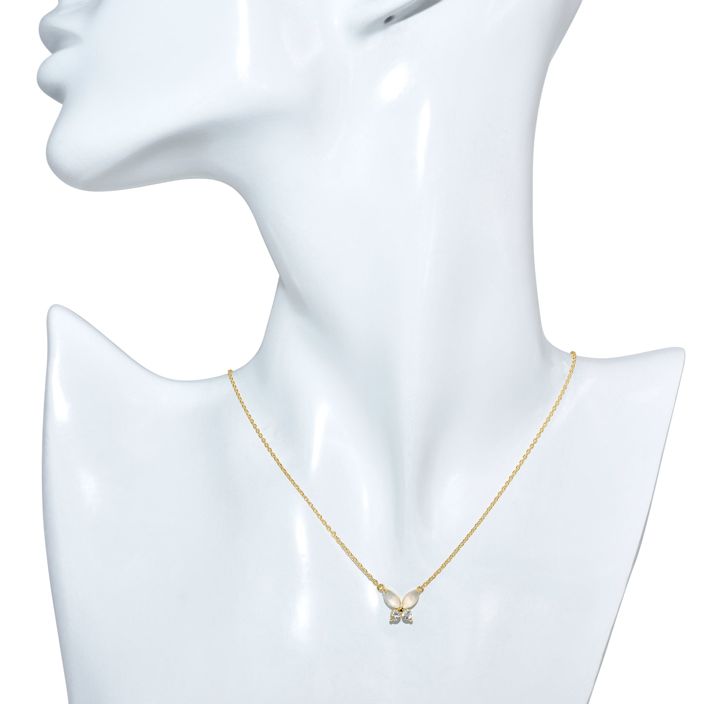 14k Rose Quartz White Topaz Butterfly Necklace