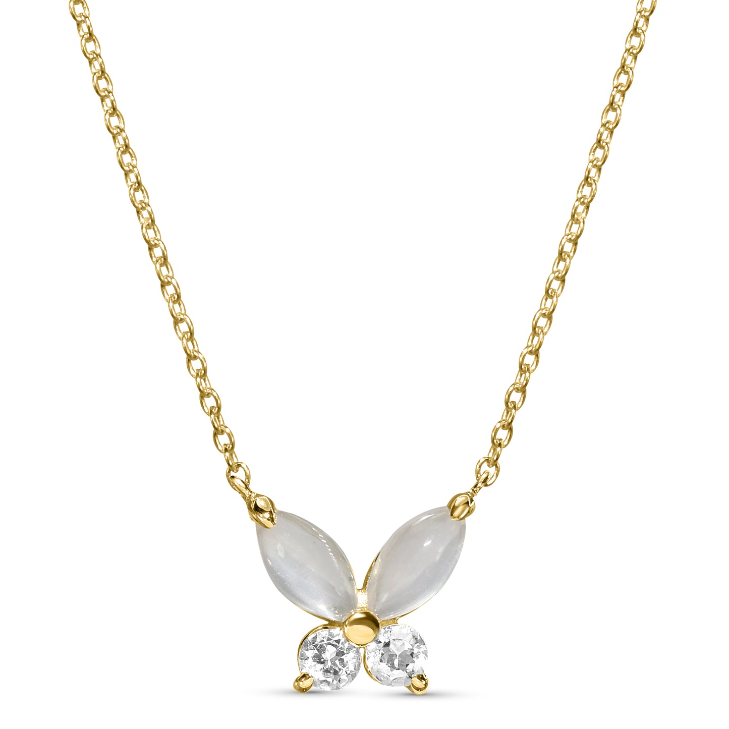 14k Rose Quartz White Topaz Butterfly Necklace
