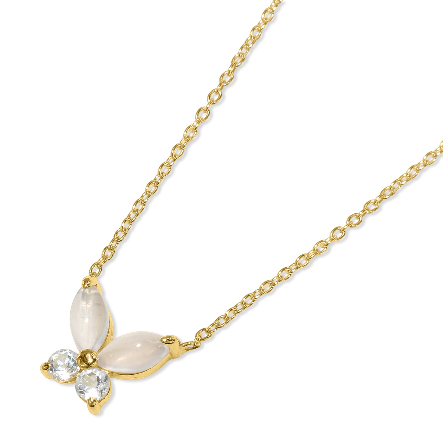 14k Rose Quartz White Topaz Butterfly Necklace
