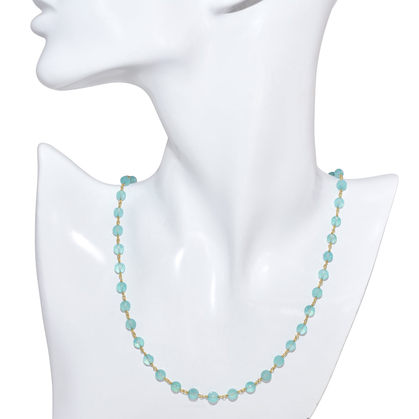 14k Chalcedony Faceted Round Bead Link Necklace