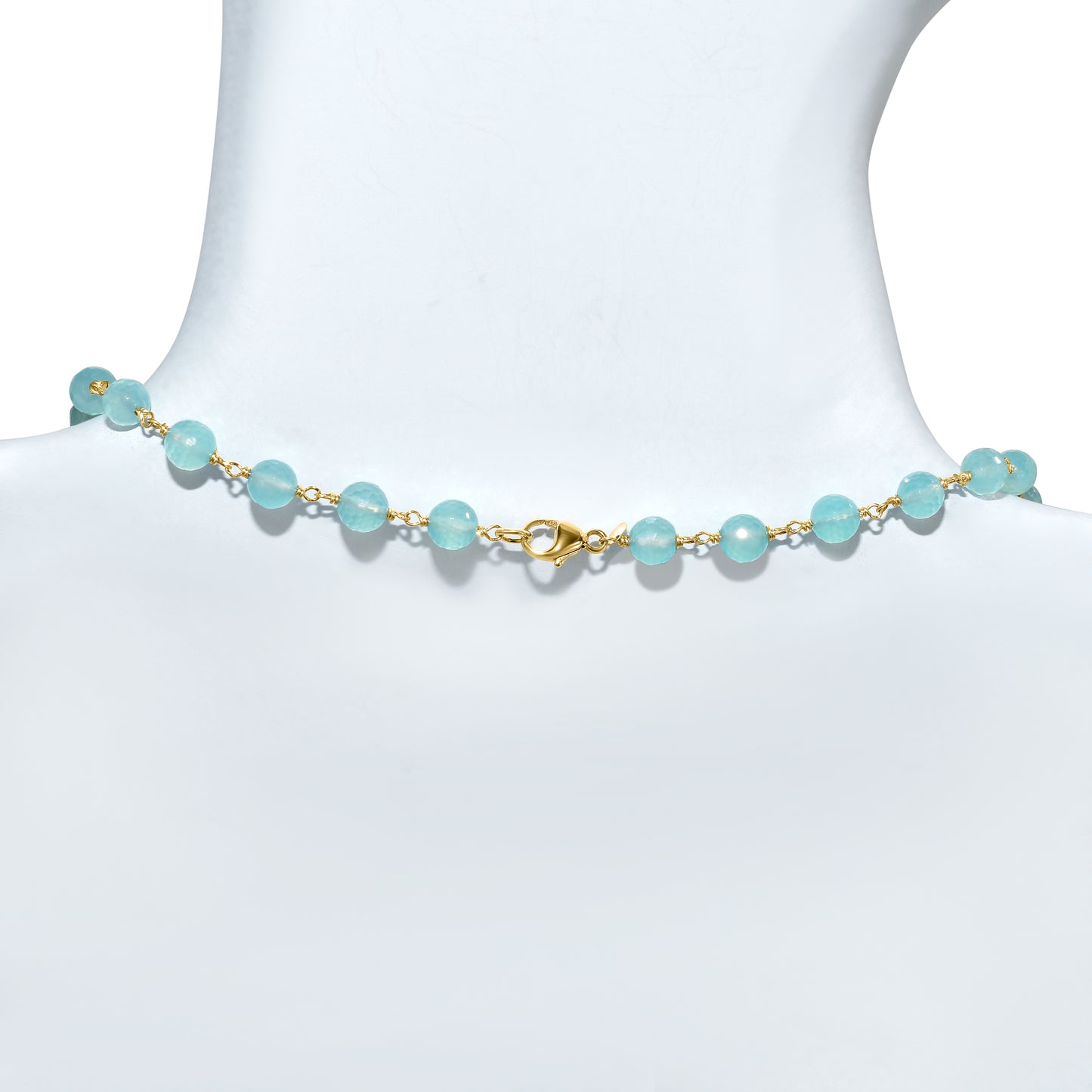 14k Chalcedony Faceted Round Bead Link Necklace