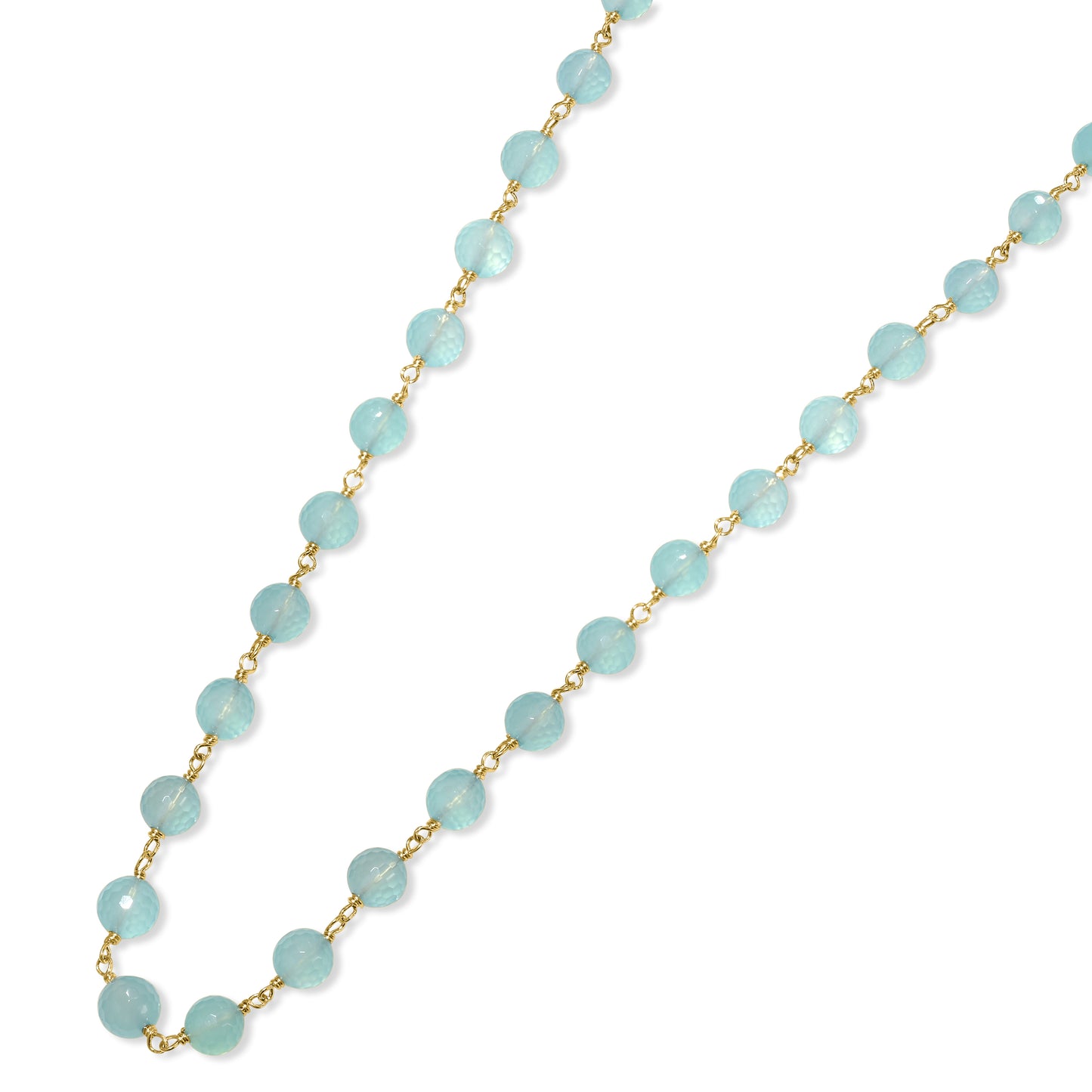 14k Chalcedony Faceted Round Bead Link Necklace