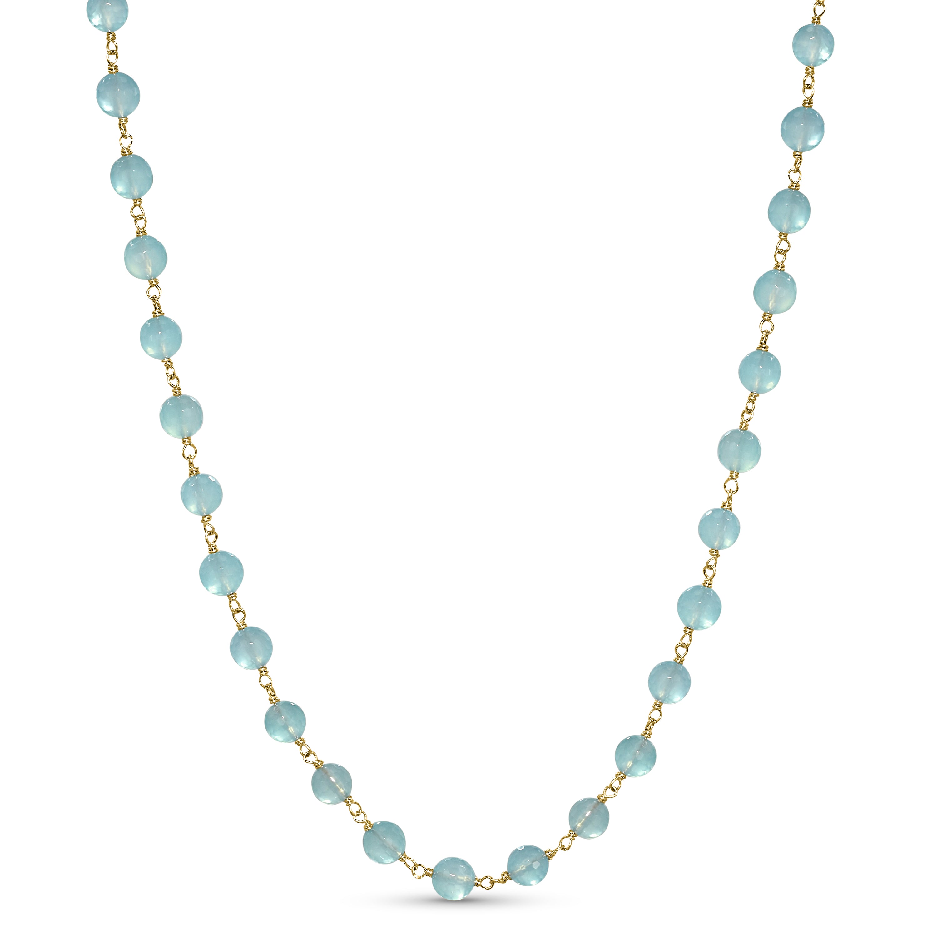 14k Chalcedony Faceted Round Bead Link Necklace