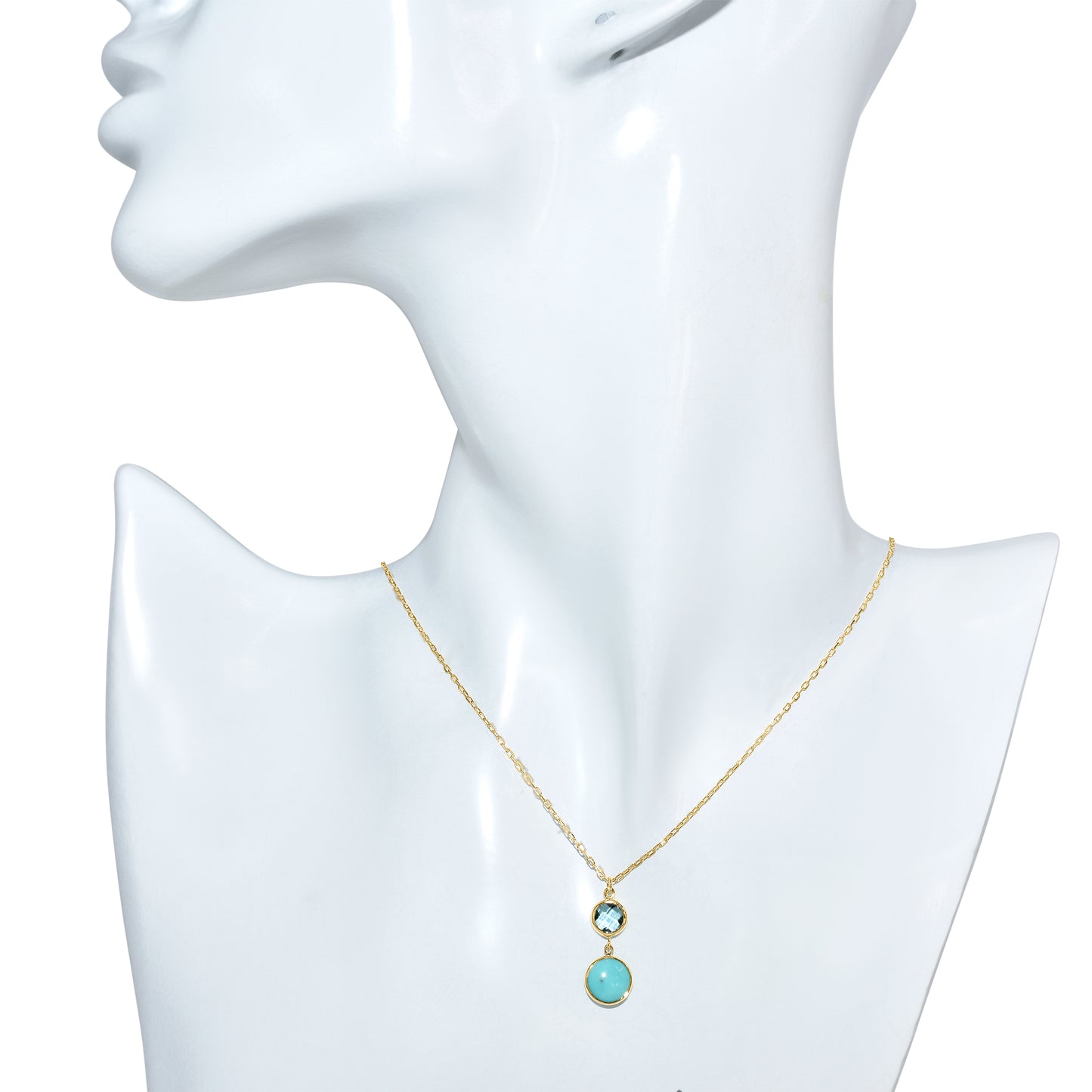 14k Swiss Blue Topaz Turquoise Pendant Necklace