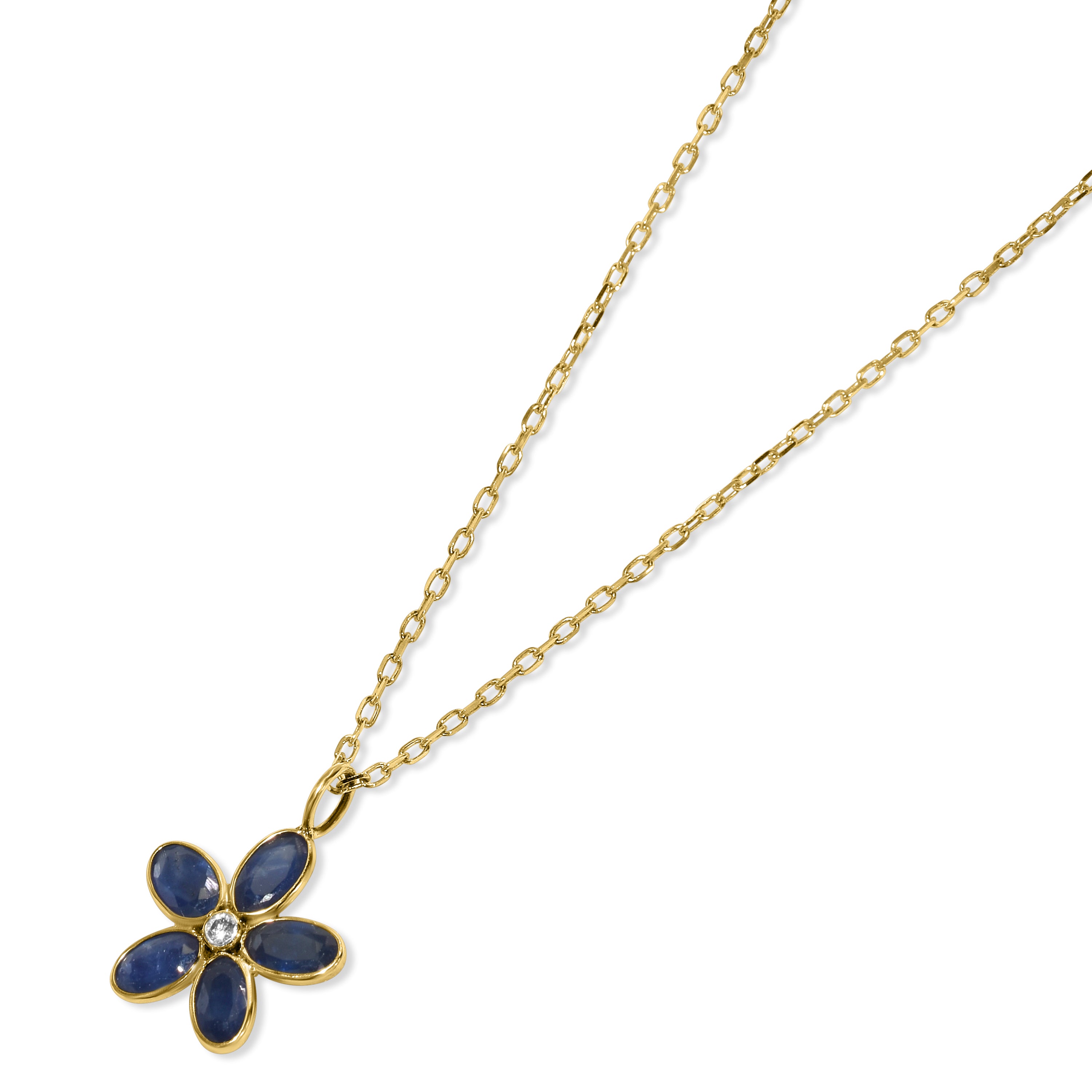 14k Sapphire Diamond Flower Necklace
