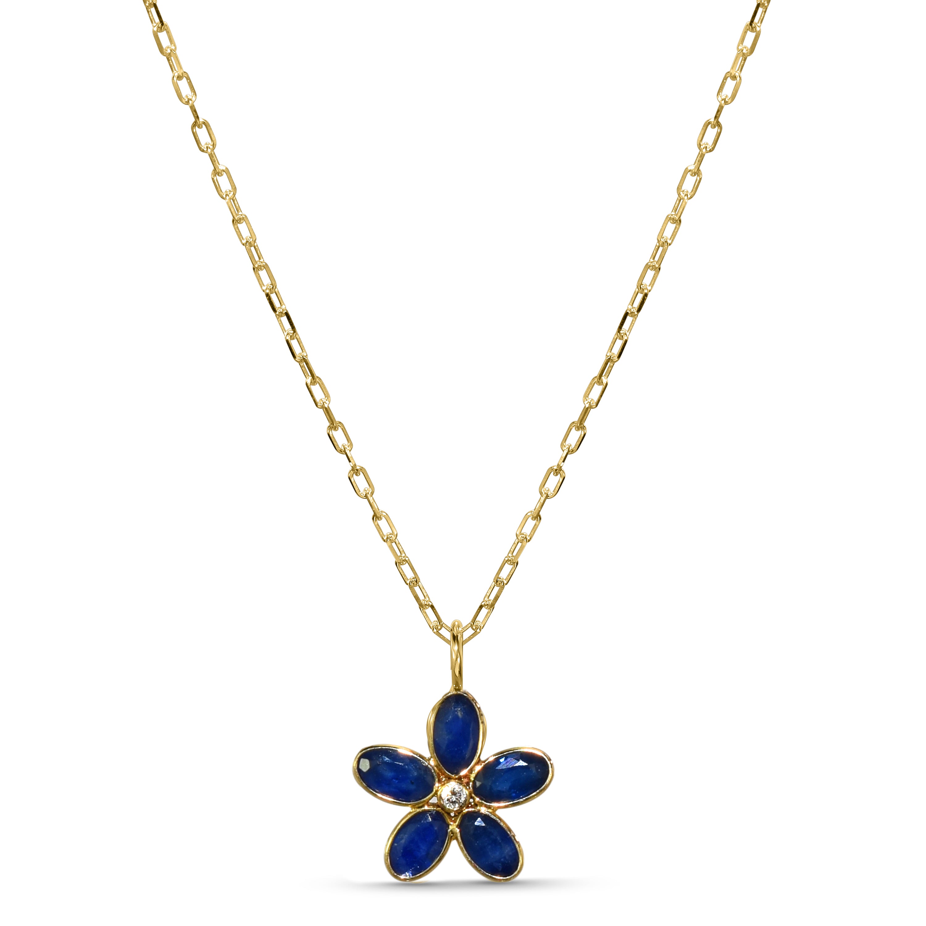 14k Sapphire Diamond Flower Necklace