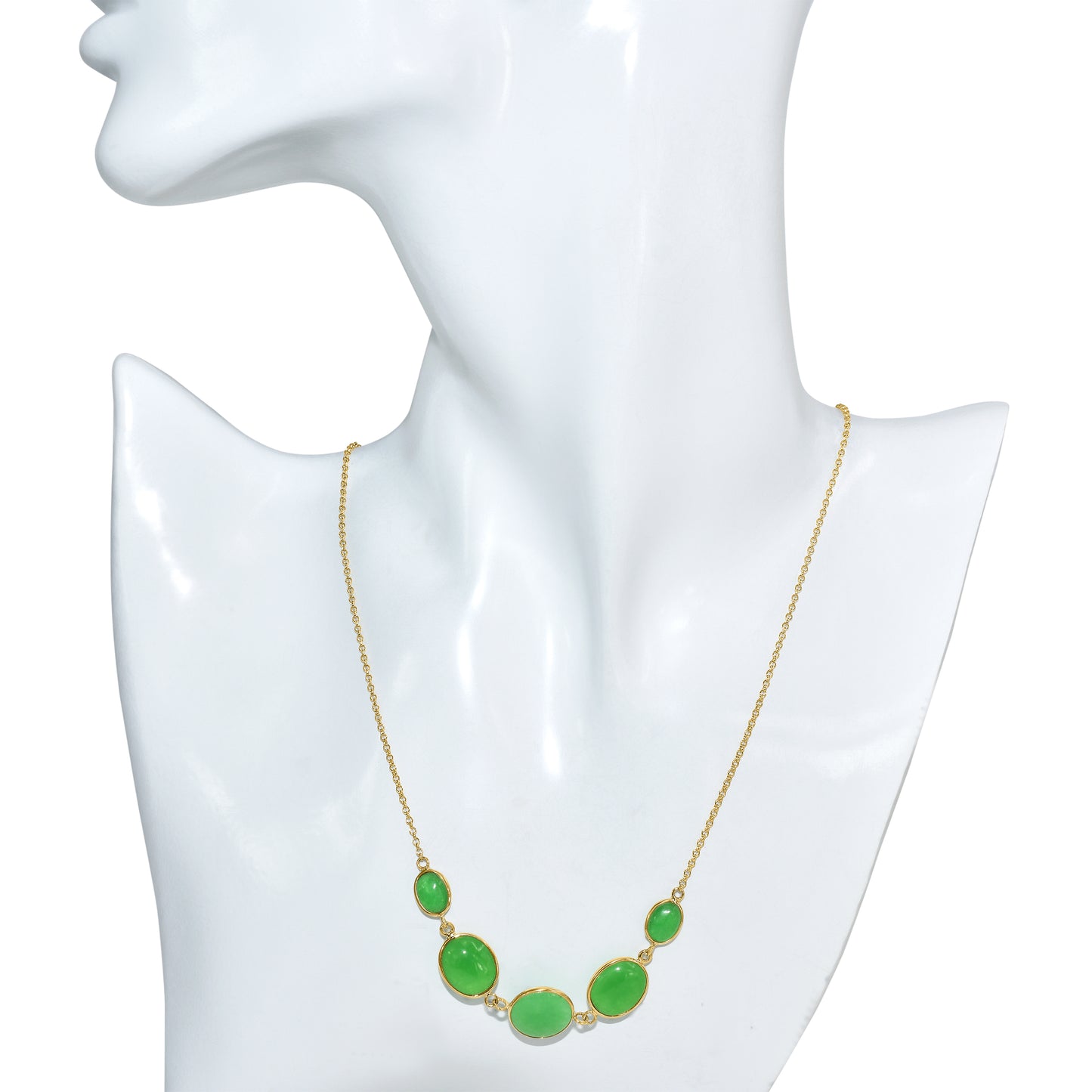 14k Green Jade 5 Bezel Necklace
