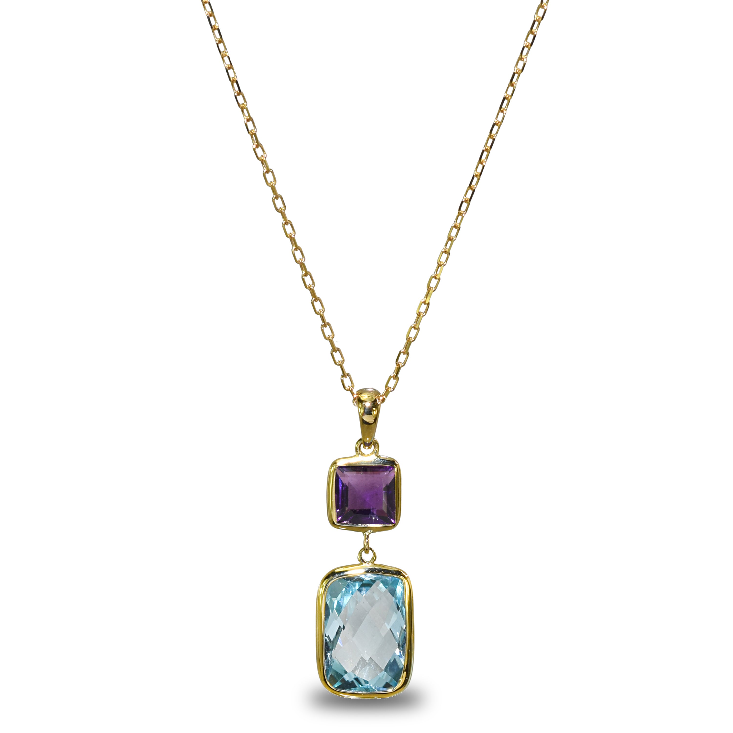 14k Amethyst Blue Topaz Pendant Necklace