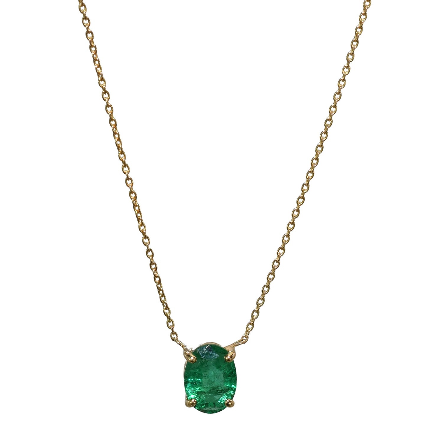 14k Oval Shaped Emerald Necklace