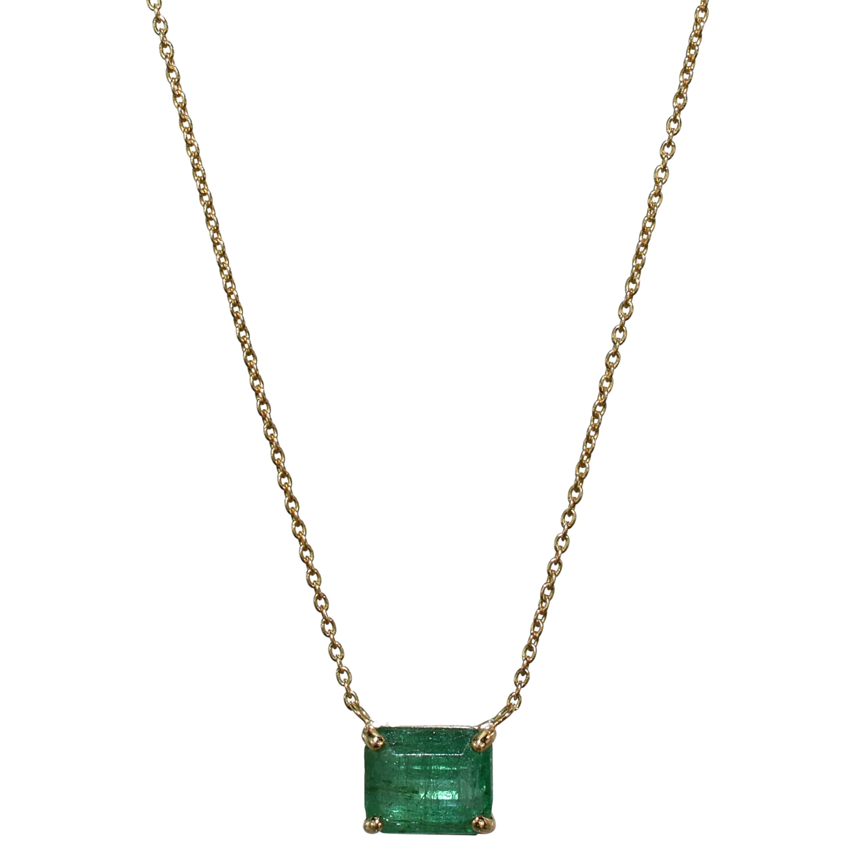 14k Rectangle Shaped Emerald Necklace